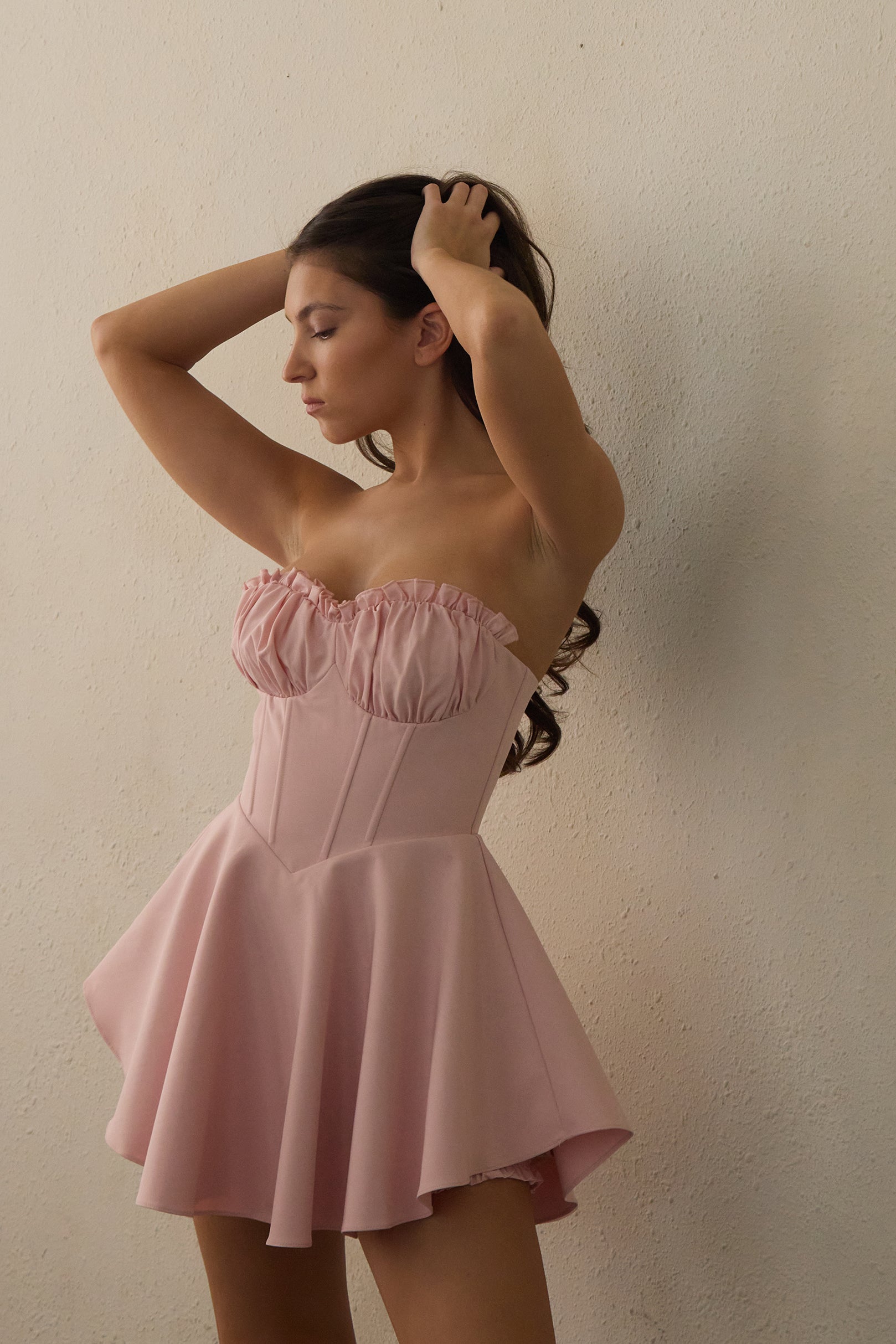 Genoa Corset Flare Mini Dress - Pink