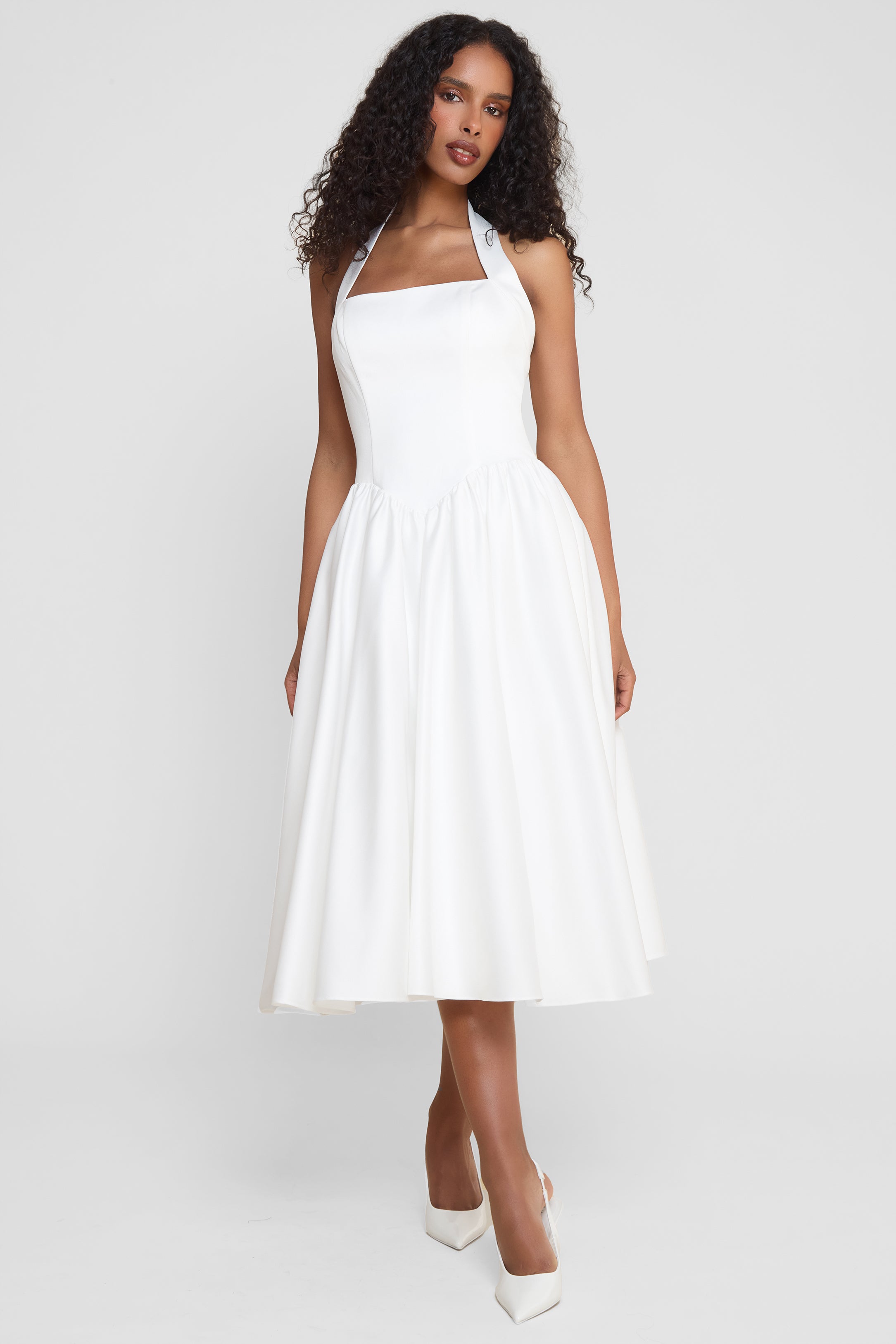 Hart Halter Corset Midi Dress - White