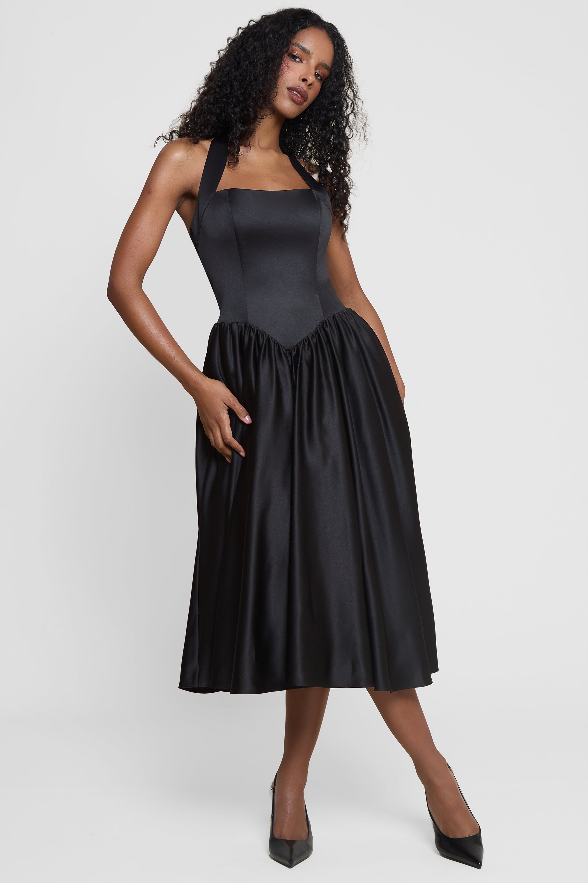 Hart Halter Corset Midi Dress - Black