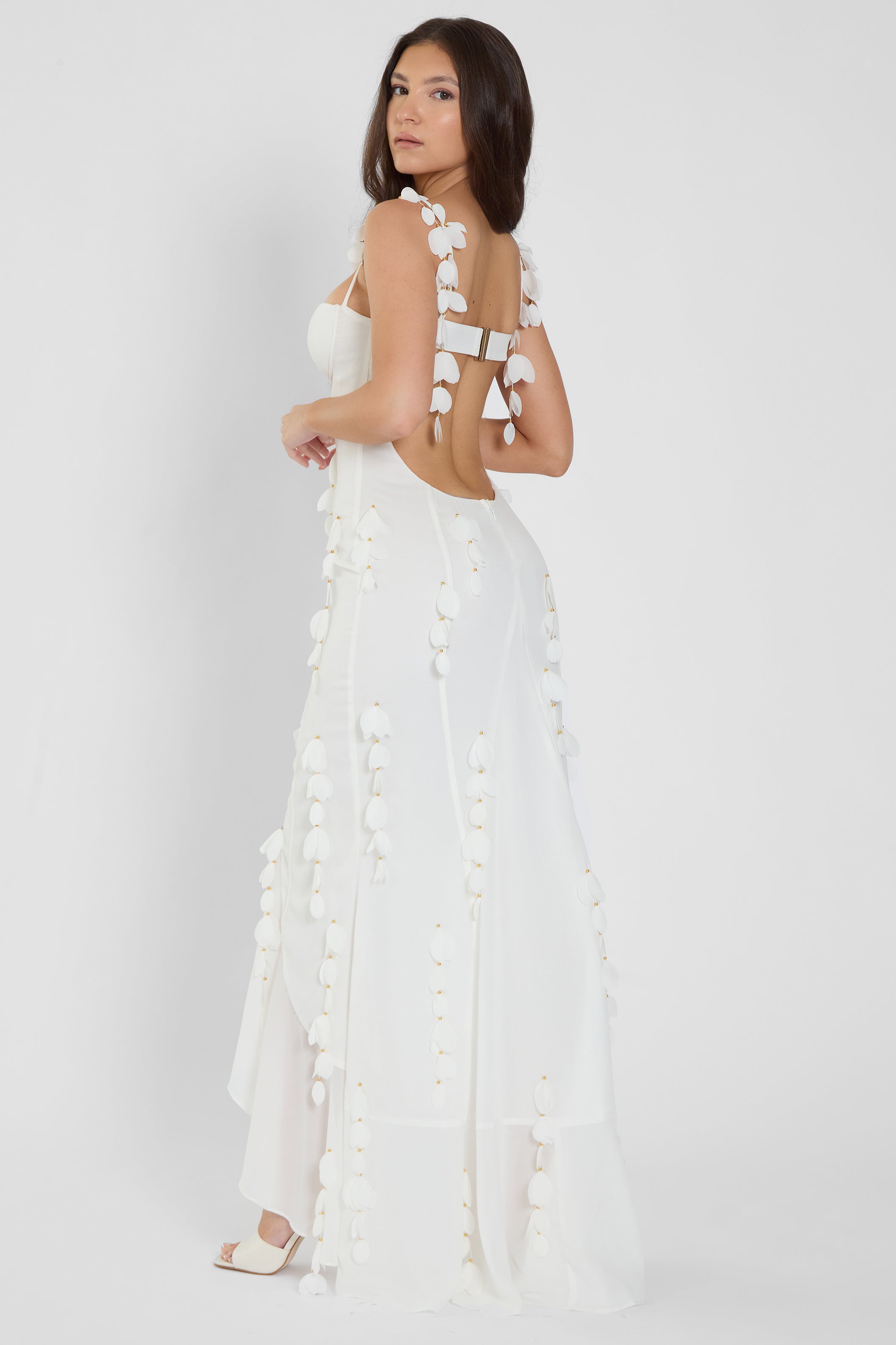 Ivy Petal Bustier Maxi Dress - White