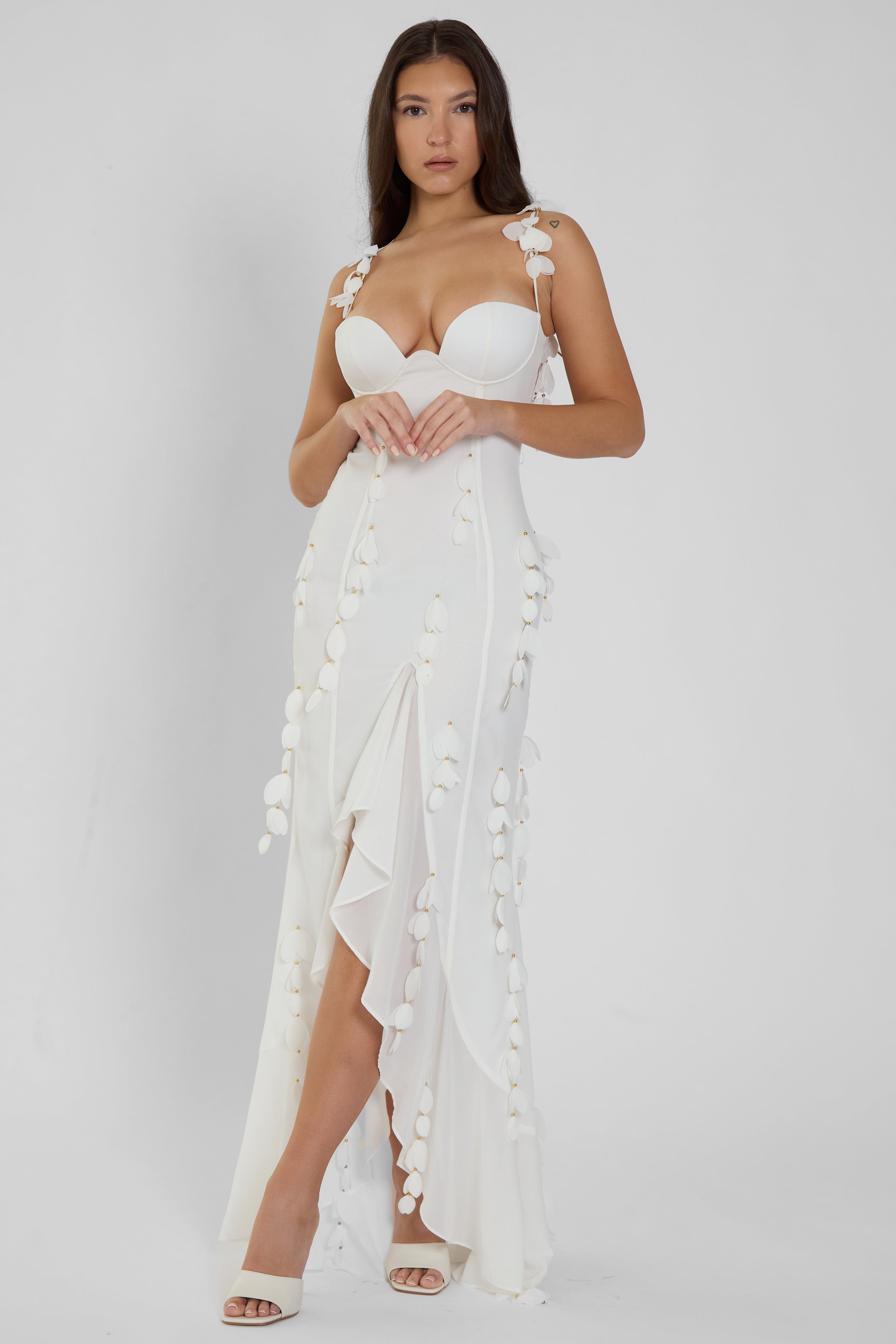 Ivy Petal Bustier Maxi Dress - White