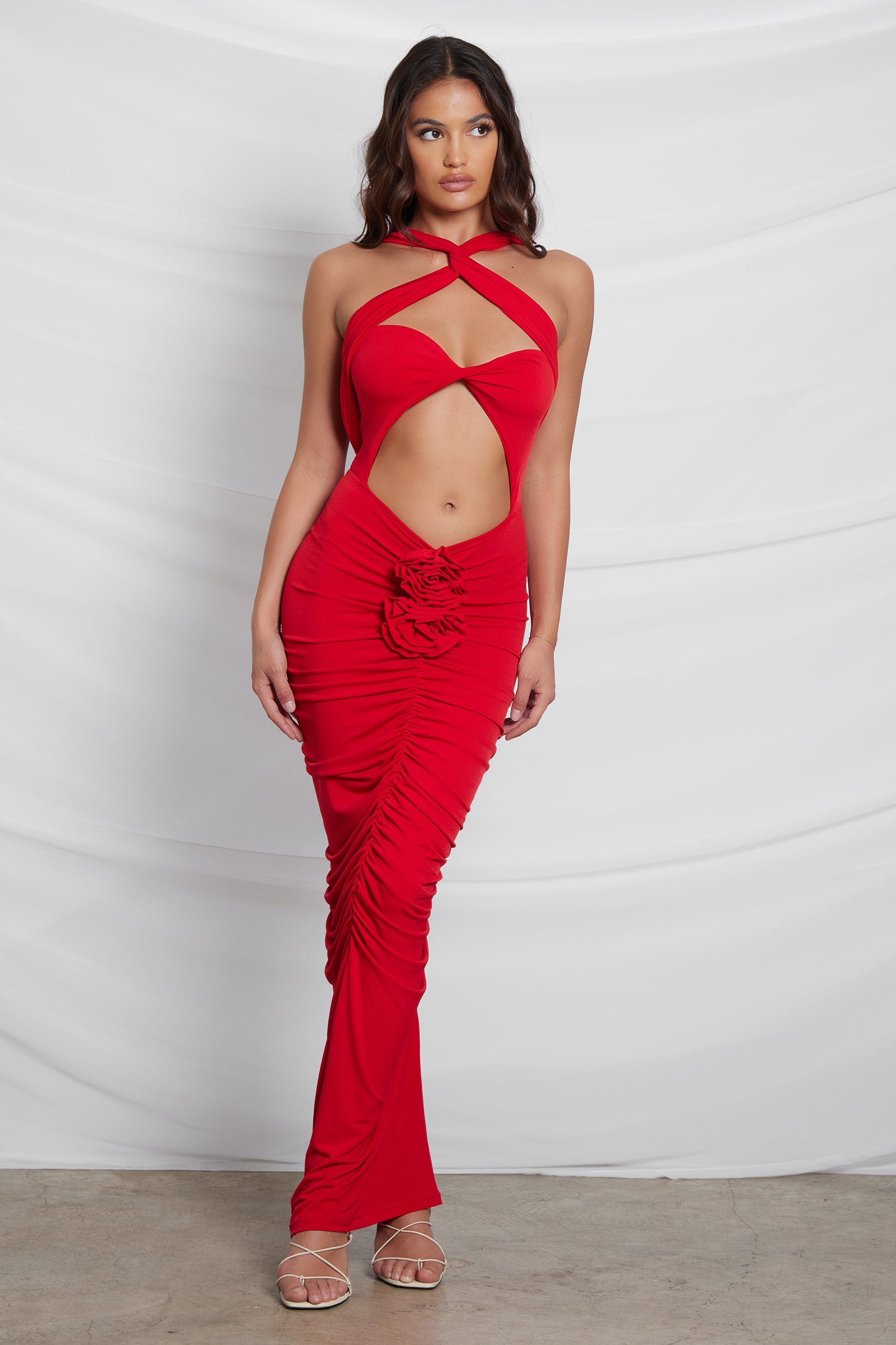Bloom Floral Cut Out Maxi Dress - Red