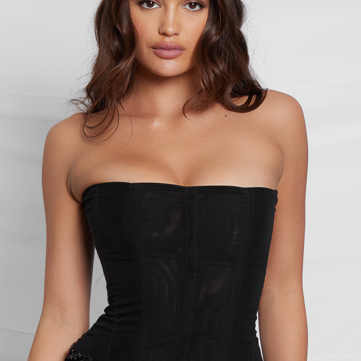 Layla Ruched Mesh Bandeau Corset Crop Top In Royal – Vivichi Limited