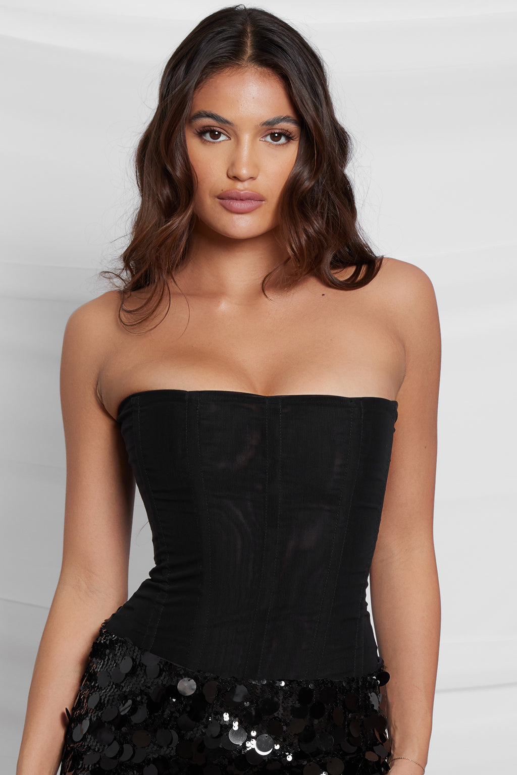 Parisian Tall mesh corset top in black