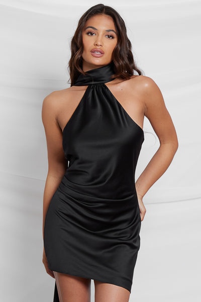 Sorelle Satin Mini Dress - Black | LEAU
