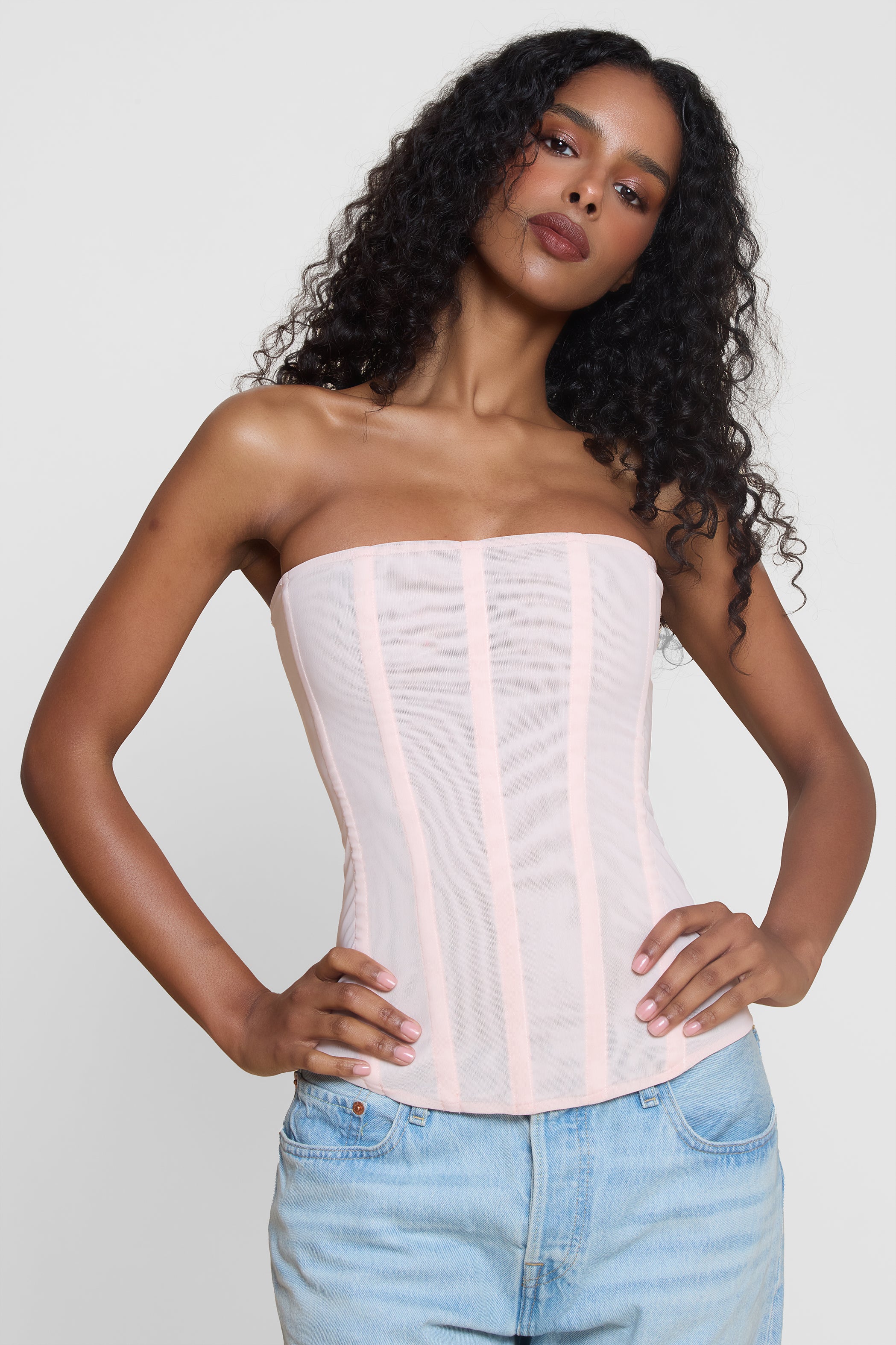 Muse Mesh Corset Top - Pink