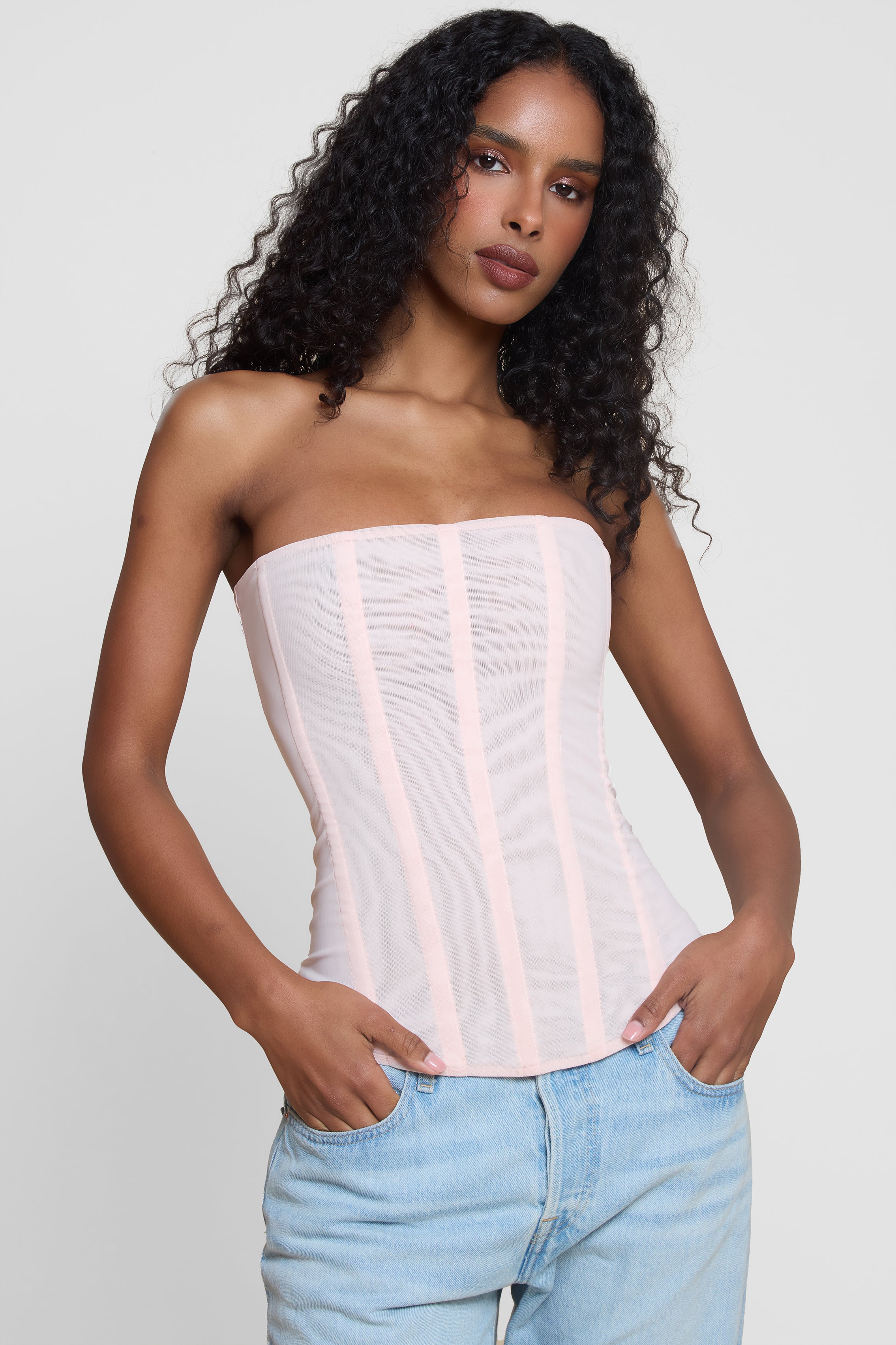 Muse Mesh Corset Top - Pink