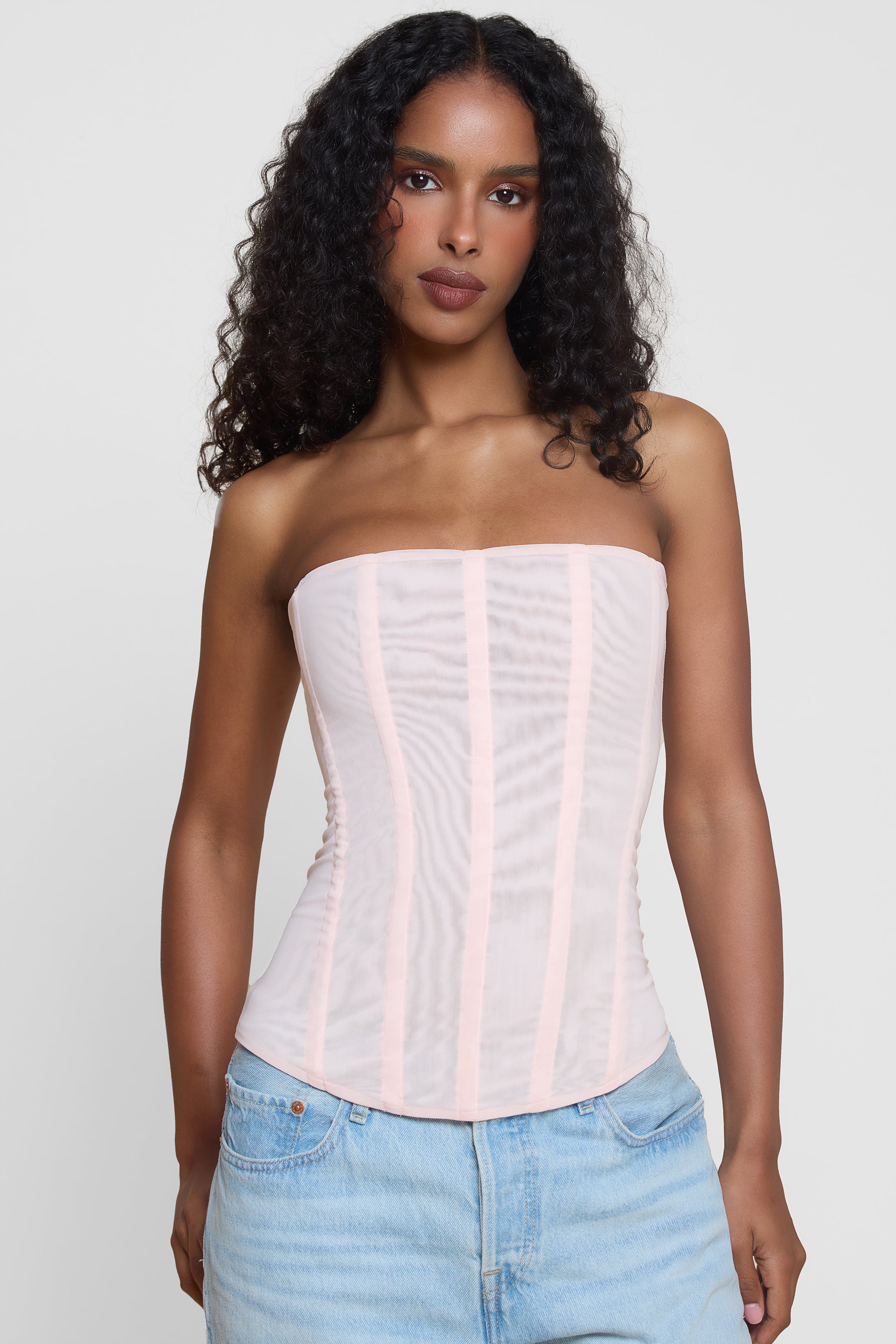 Muse Mesh Corset Top - Pink