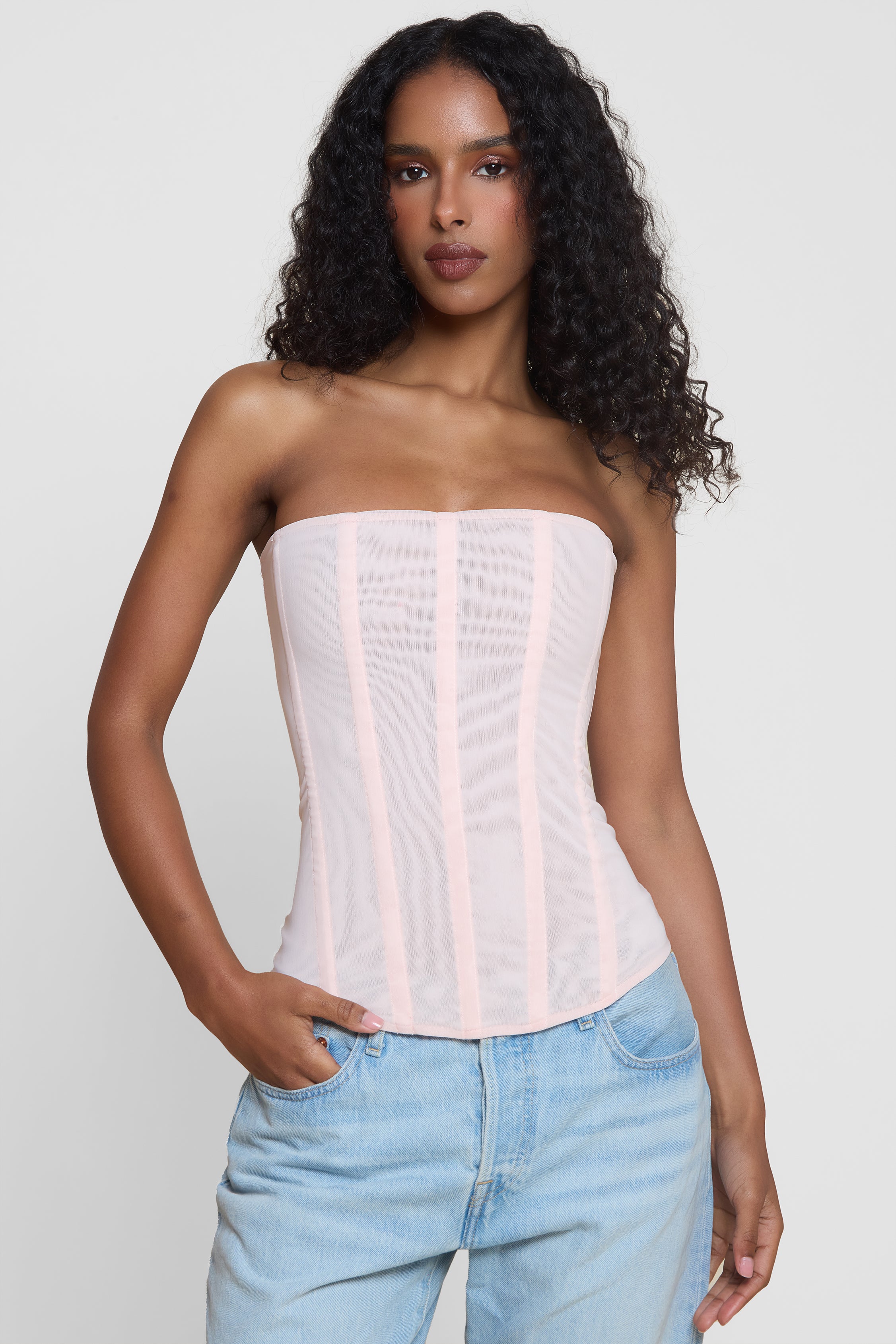 Muse Mesh Corset Top - Pink