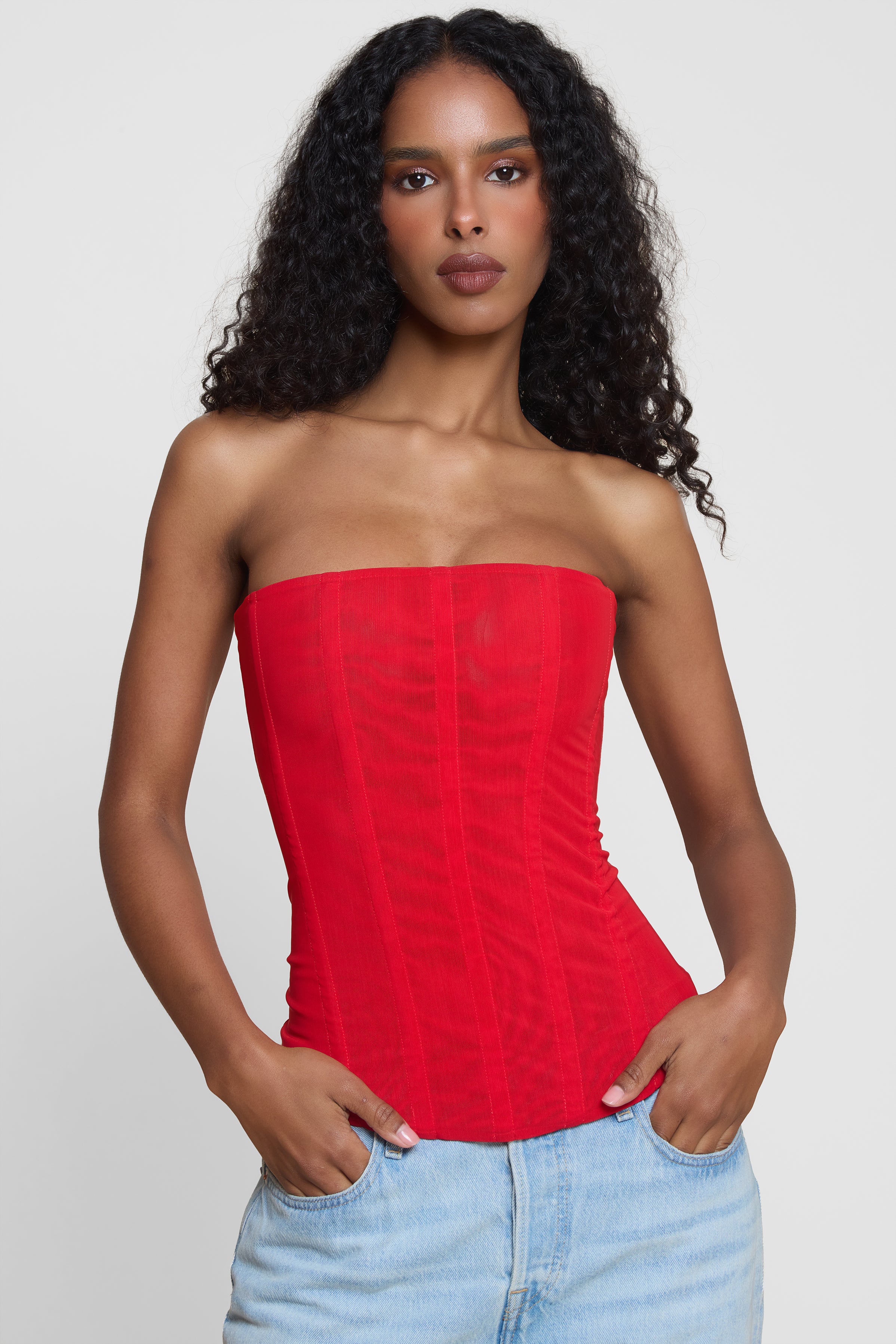 Muse Mesh Corset Top - Red