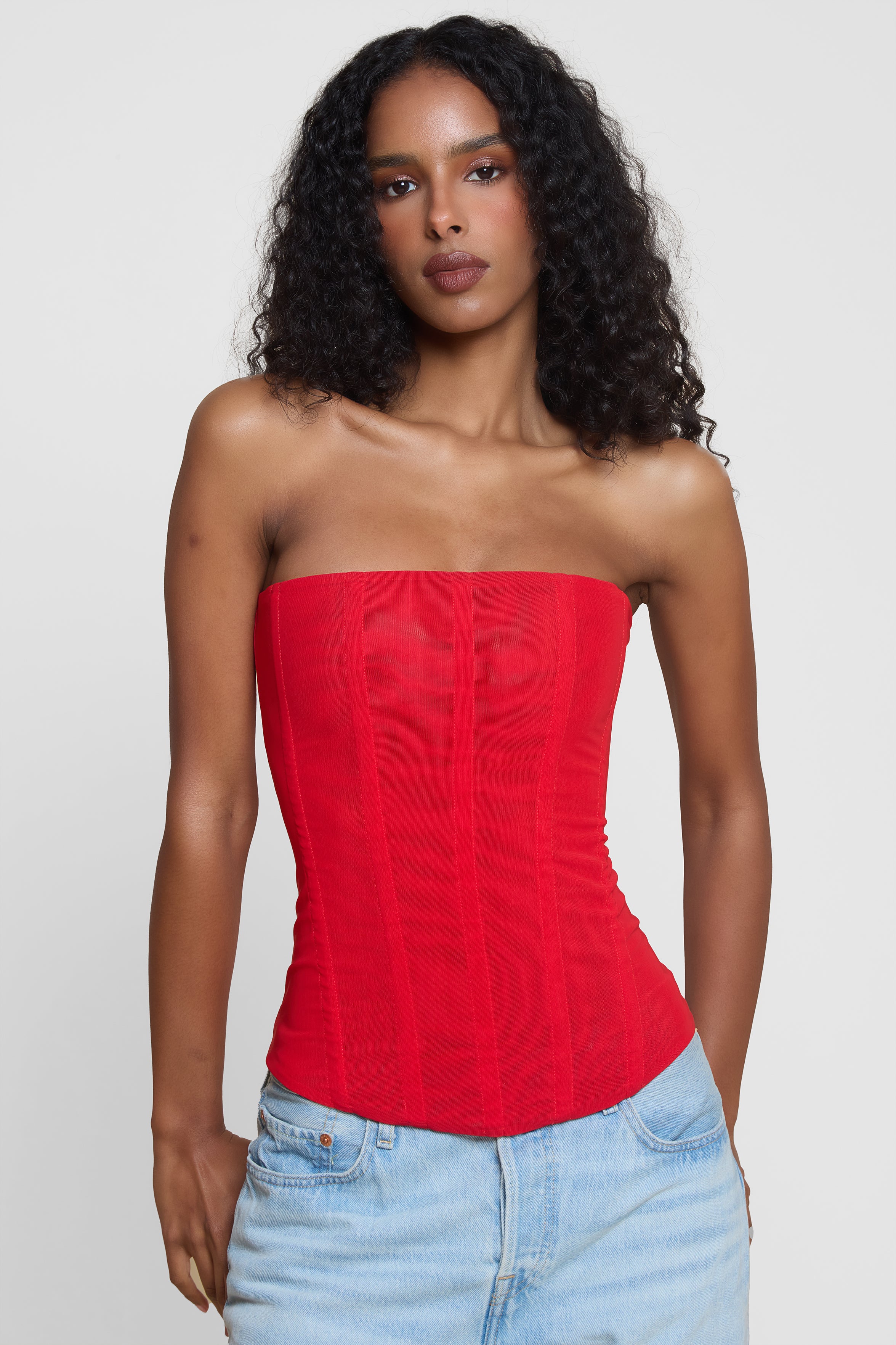 Muse Mesh Corset Top - Red