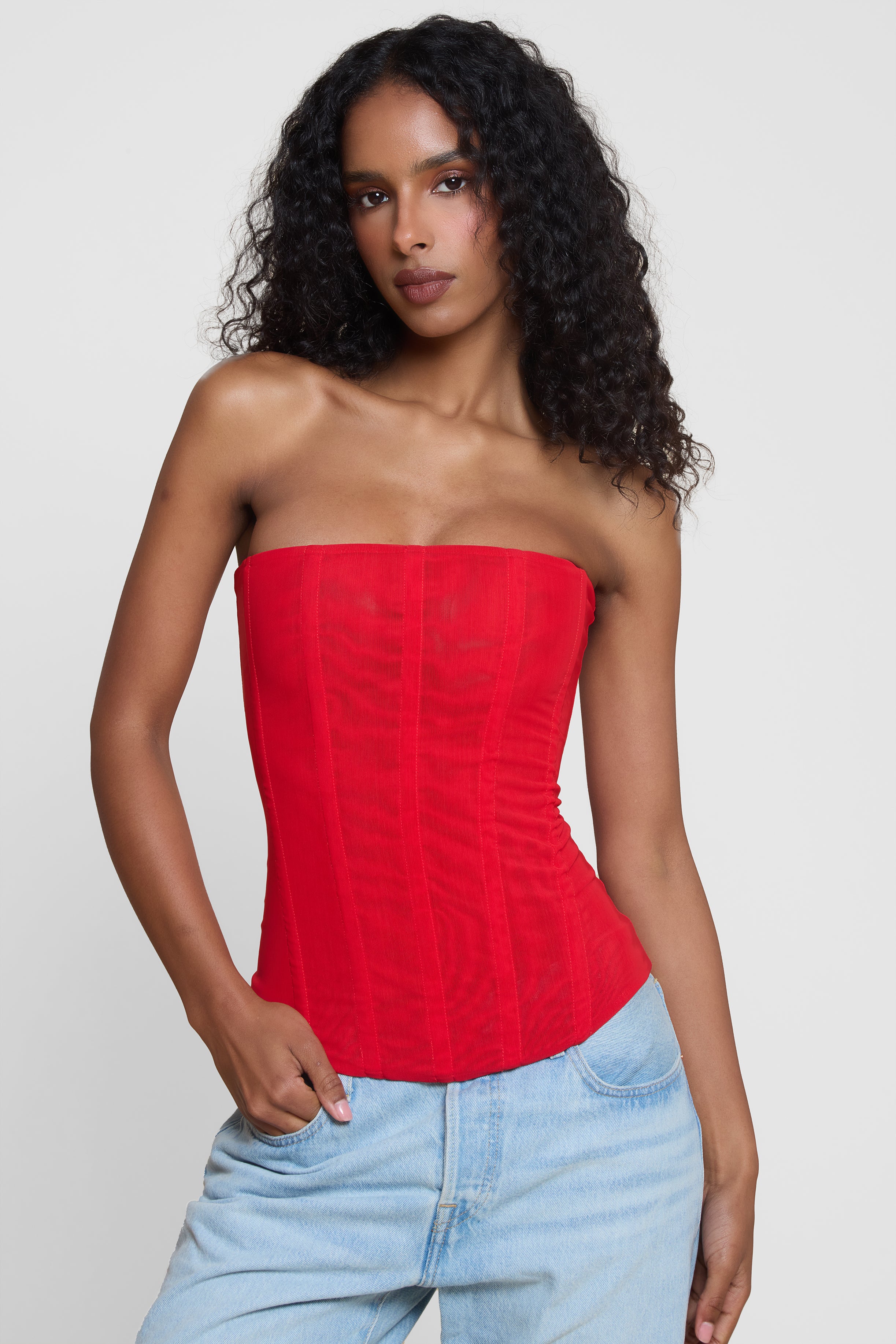 Muse Mesh Corset Top - Red