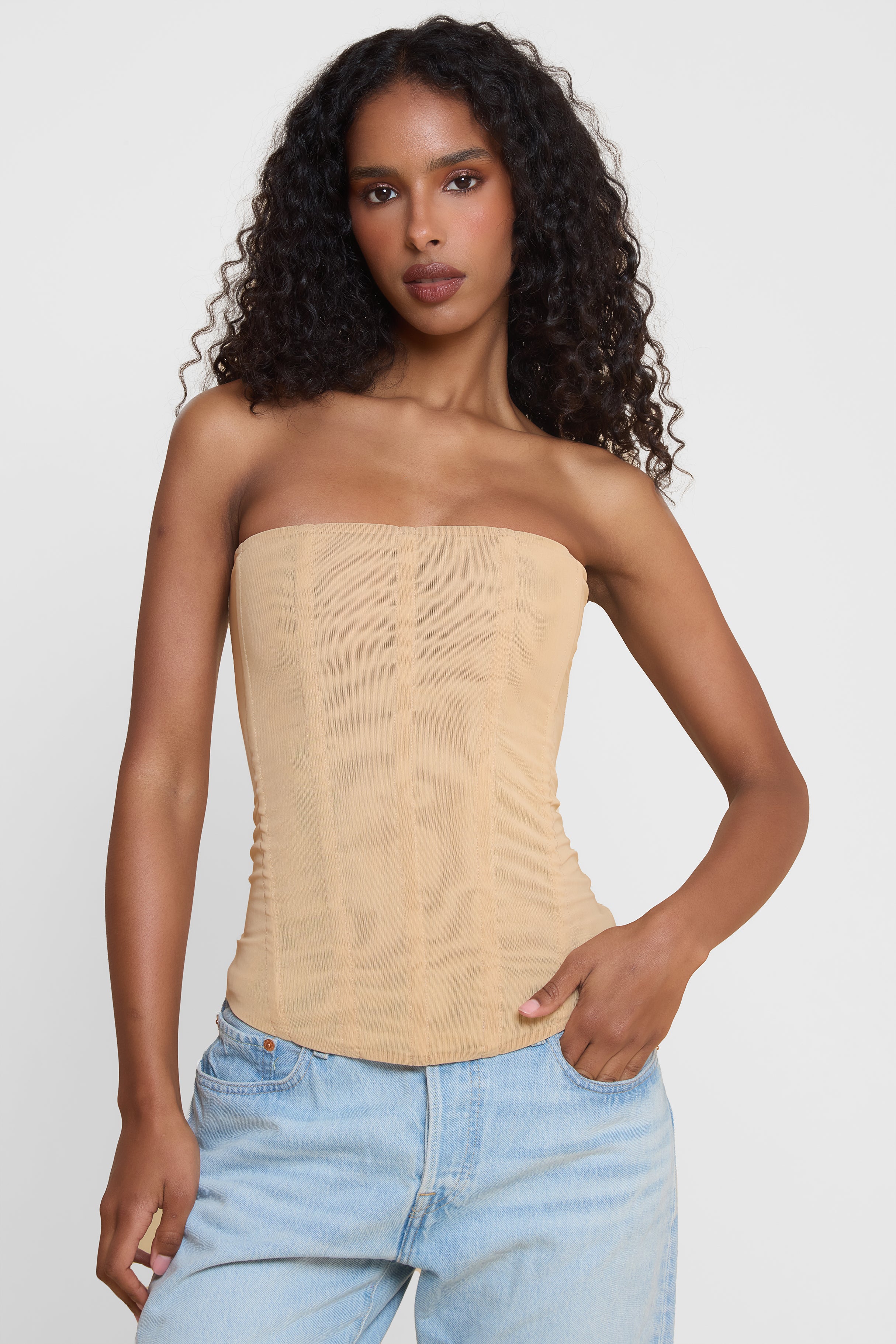 Muse Mesh Corset Top - Tan