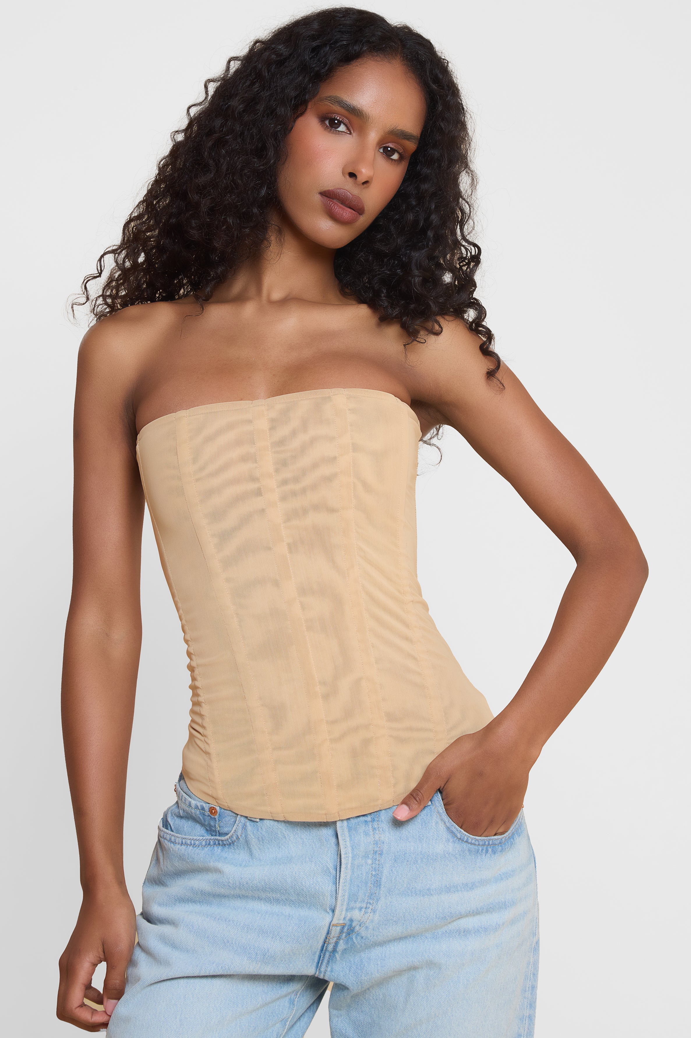 Muse Mesh Corset Top - Tan