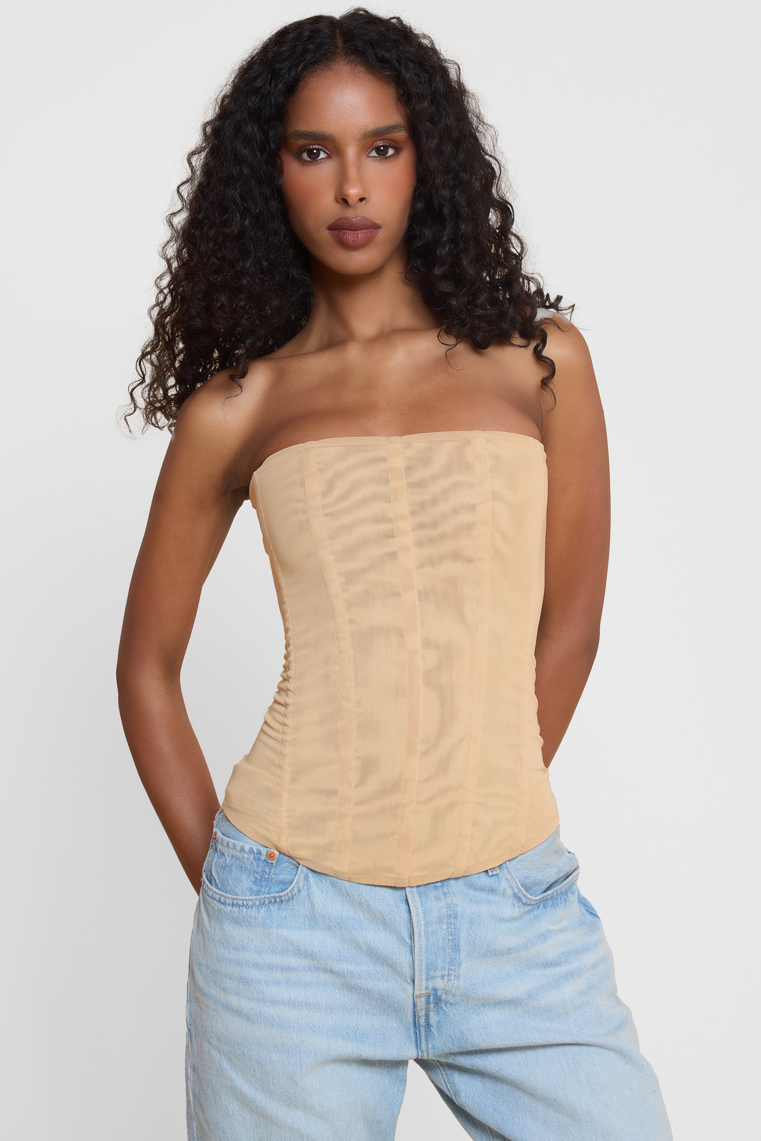 Muse Mesh Corset Top - Tan