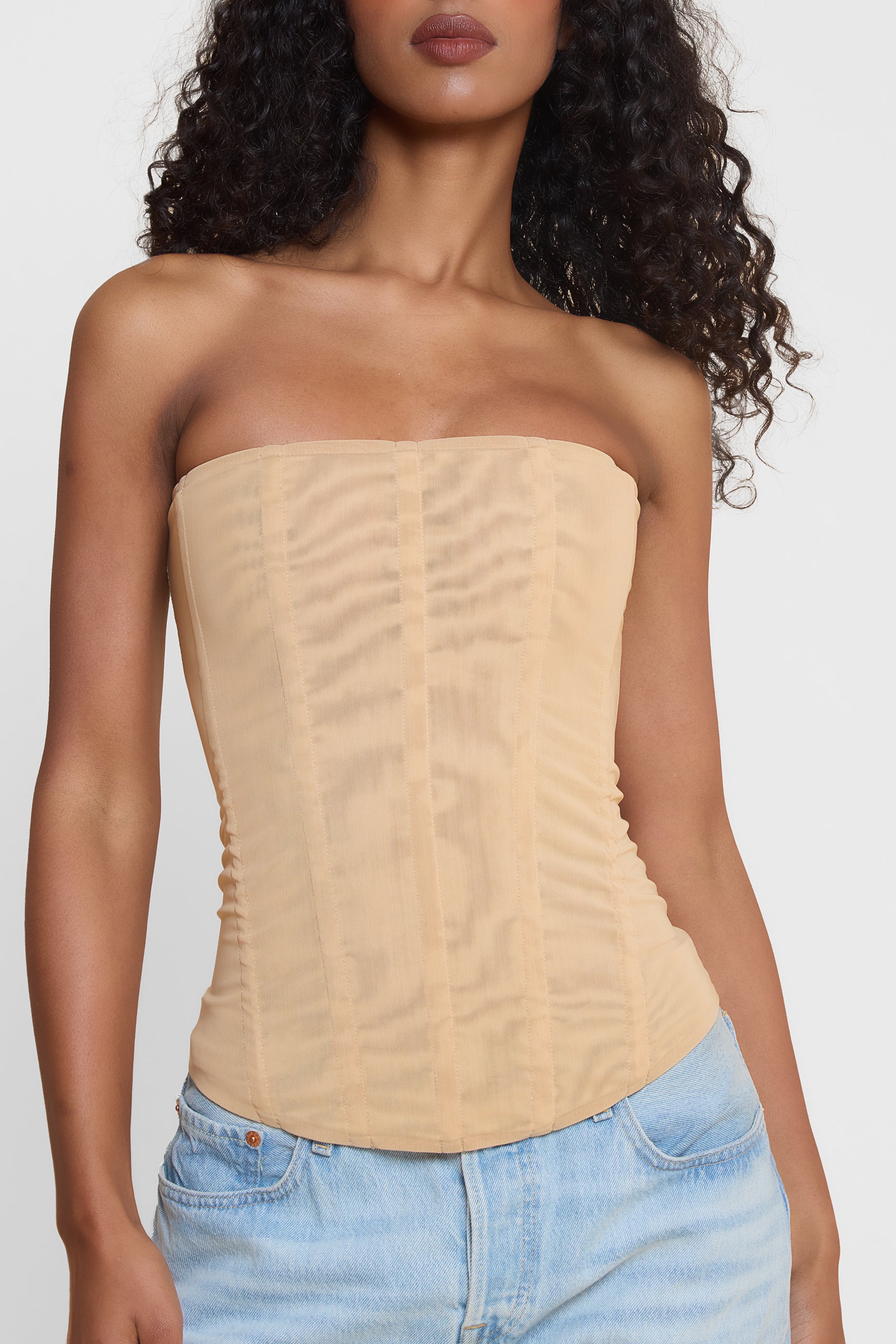 Muse Mesh Corset Top - Tan