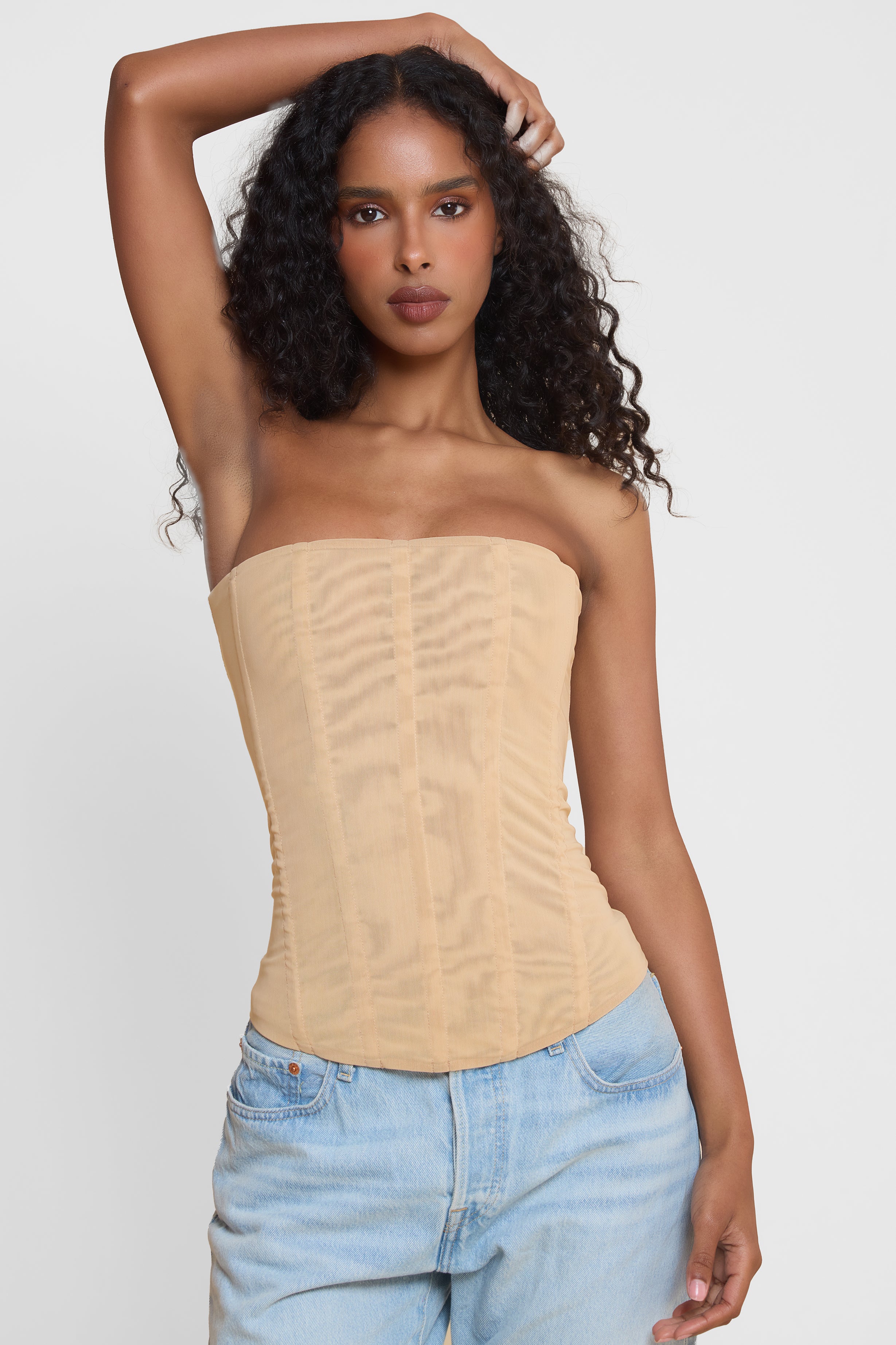 Muse Mesh Corset Top - Tan