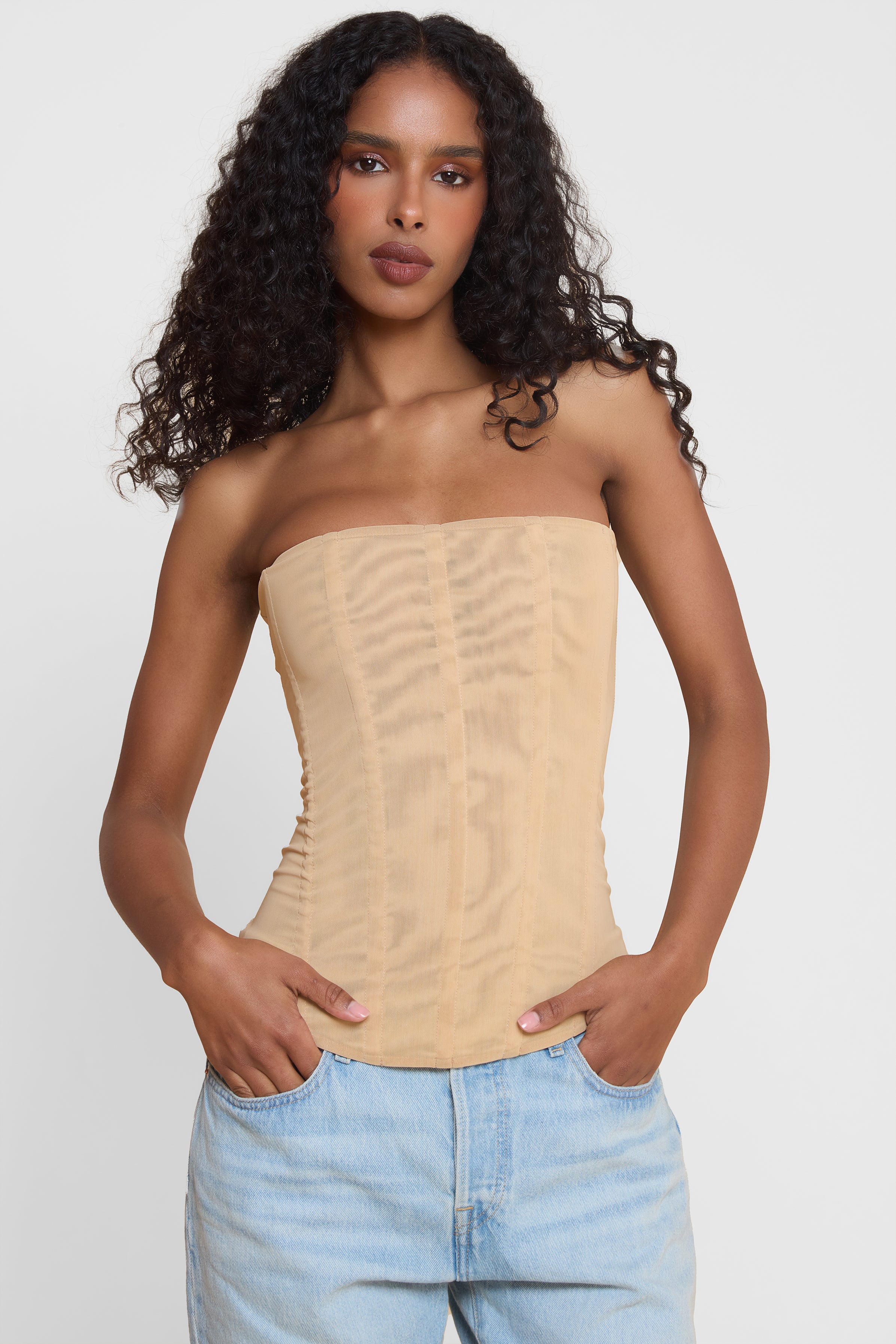 Muse Mesh Corset Top - Tan