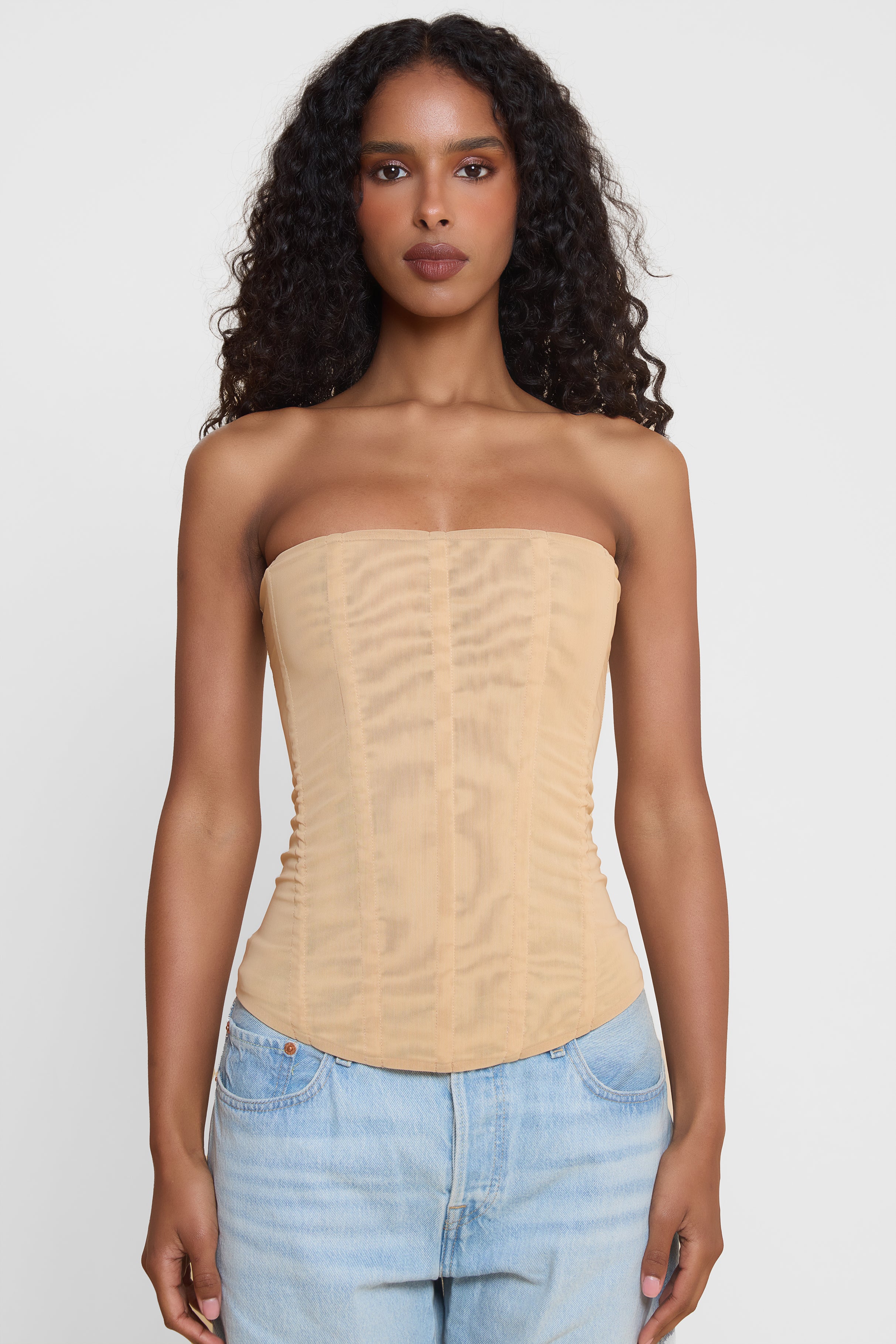 Muse Mesh Corset Top - Tan