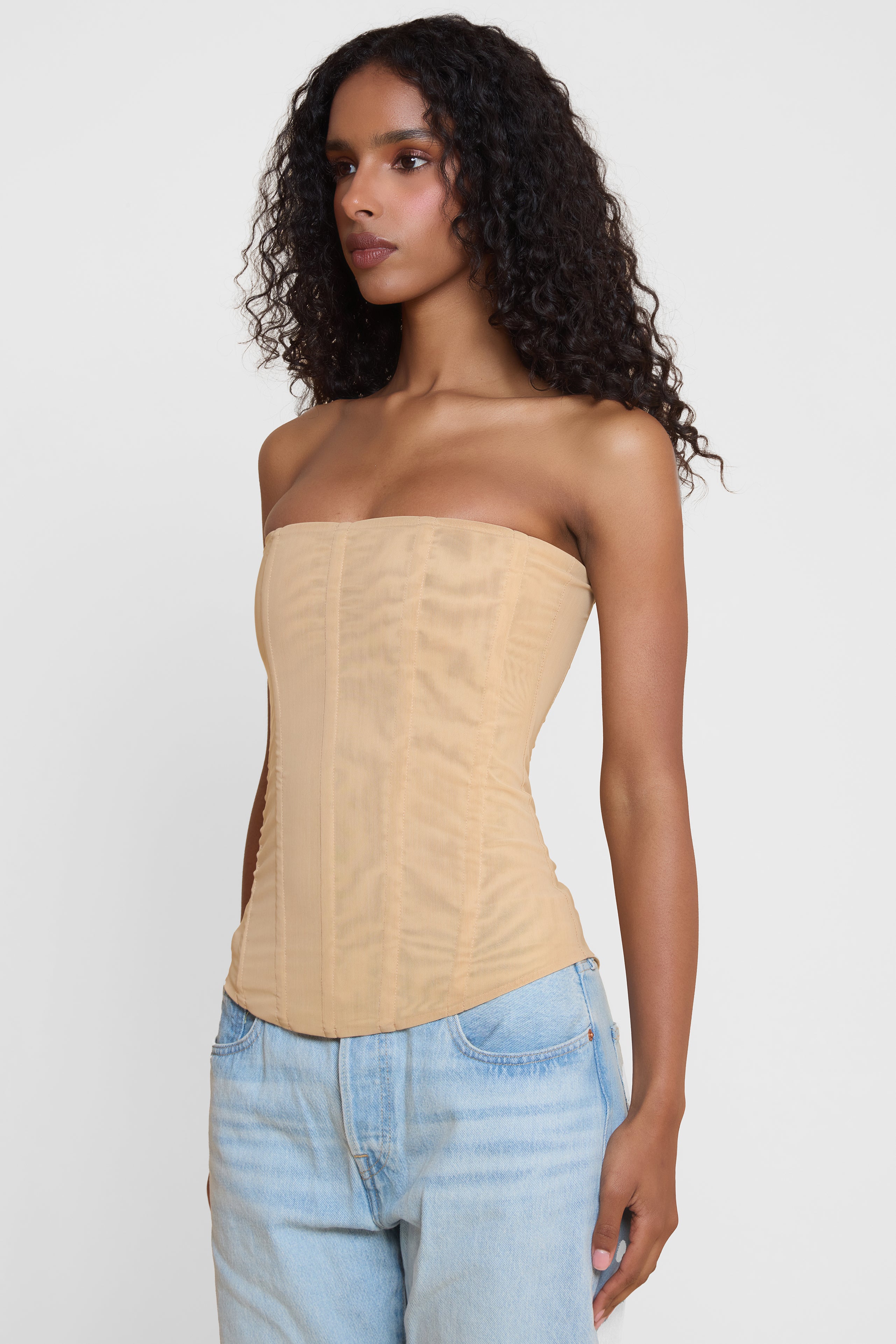 Muse Mesh Corset Top - Tan