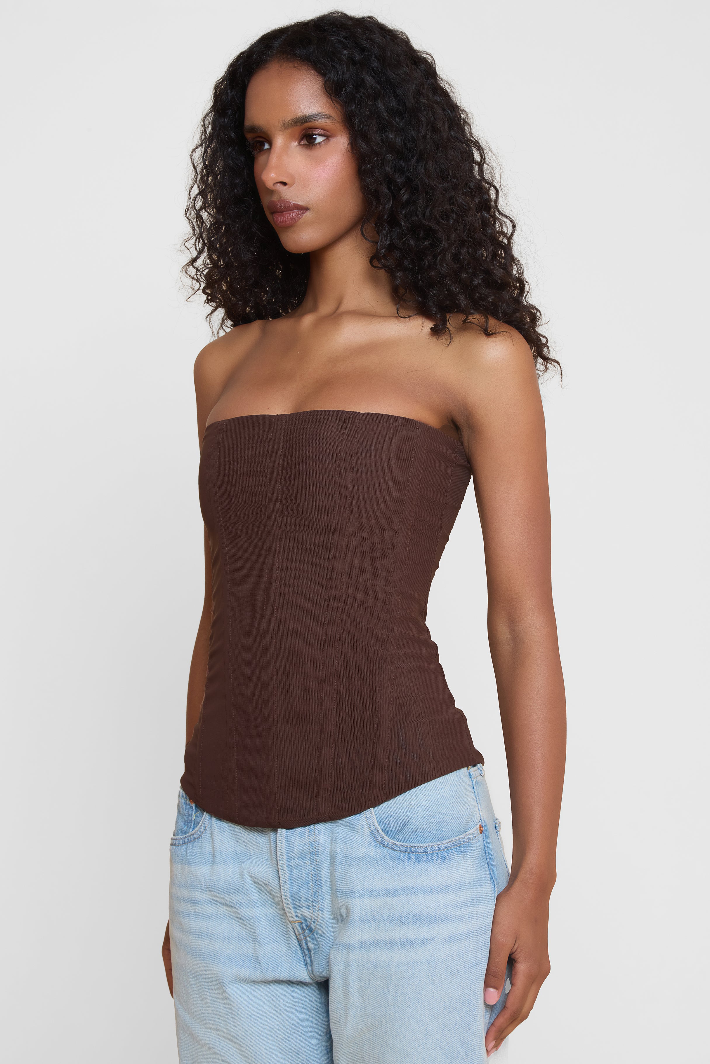 Muse Mesh Corset Top - Chocolate Brown