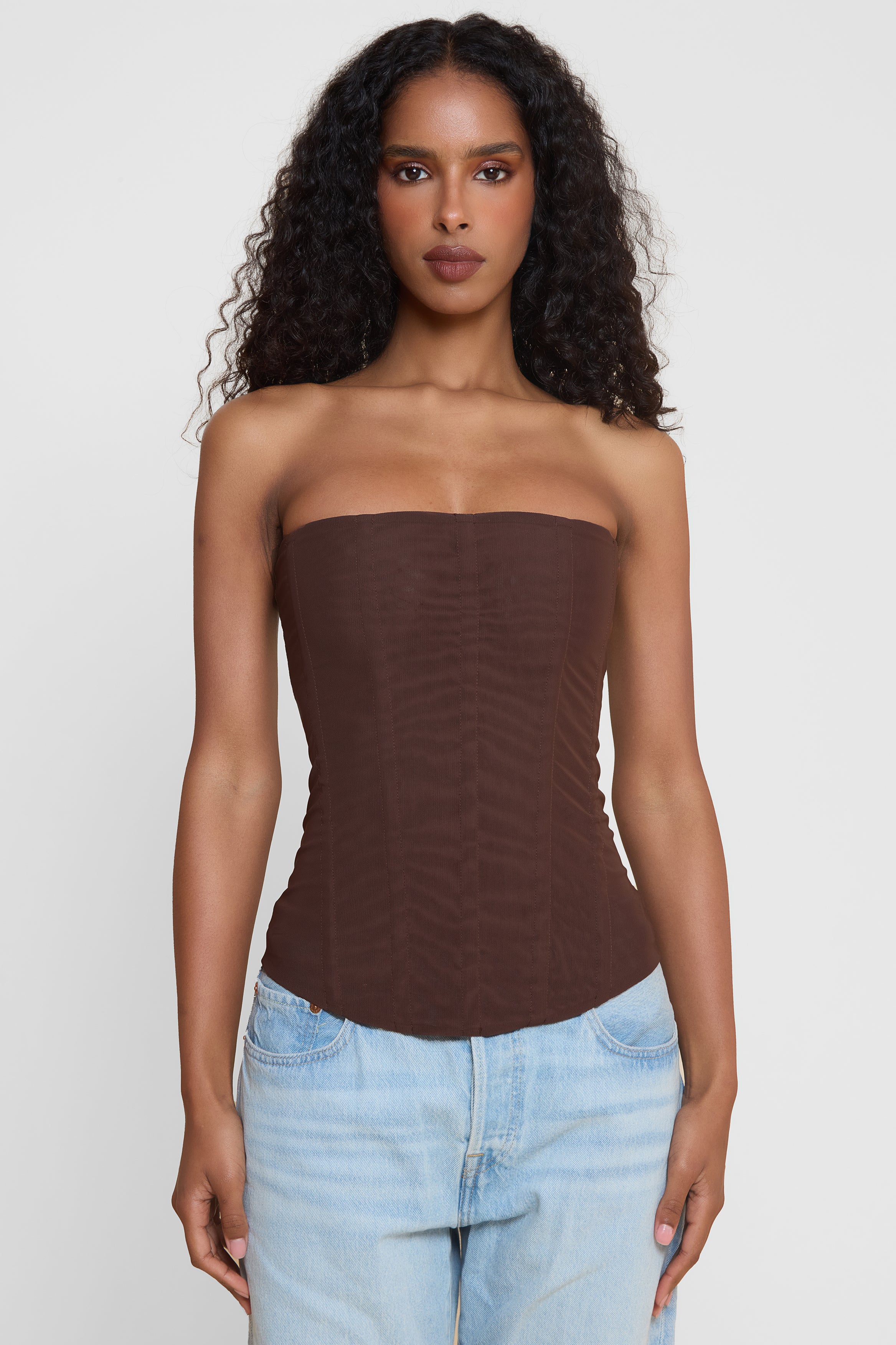 Muse Mesh Corset Top - Chocolate Brown