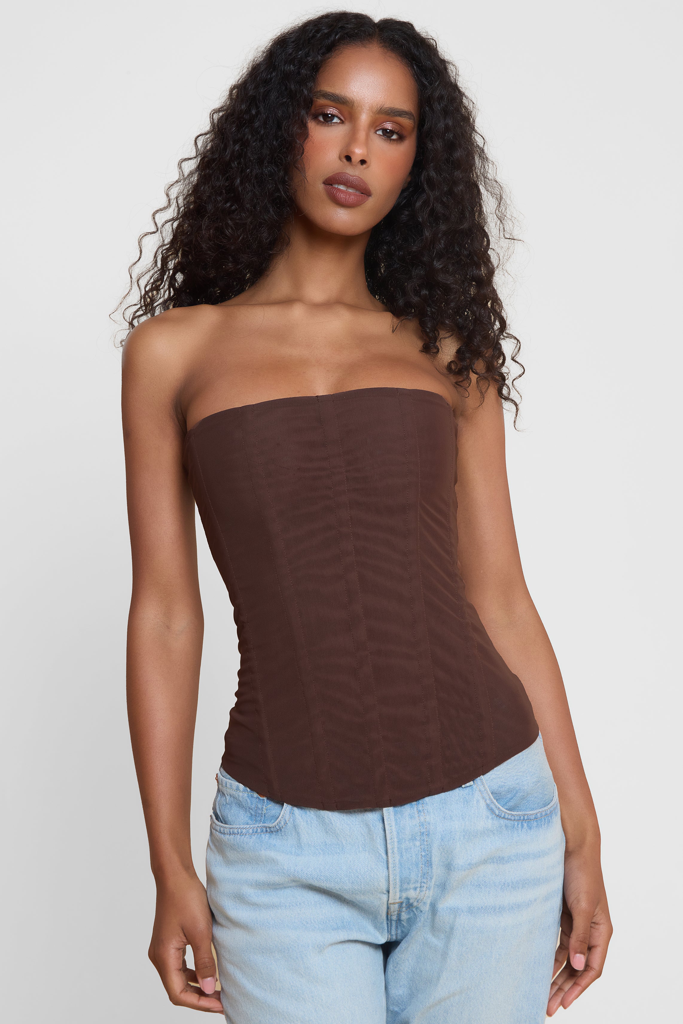 Muse Mesh Corset Top - Chocolate Brown