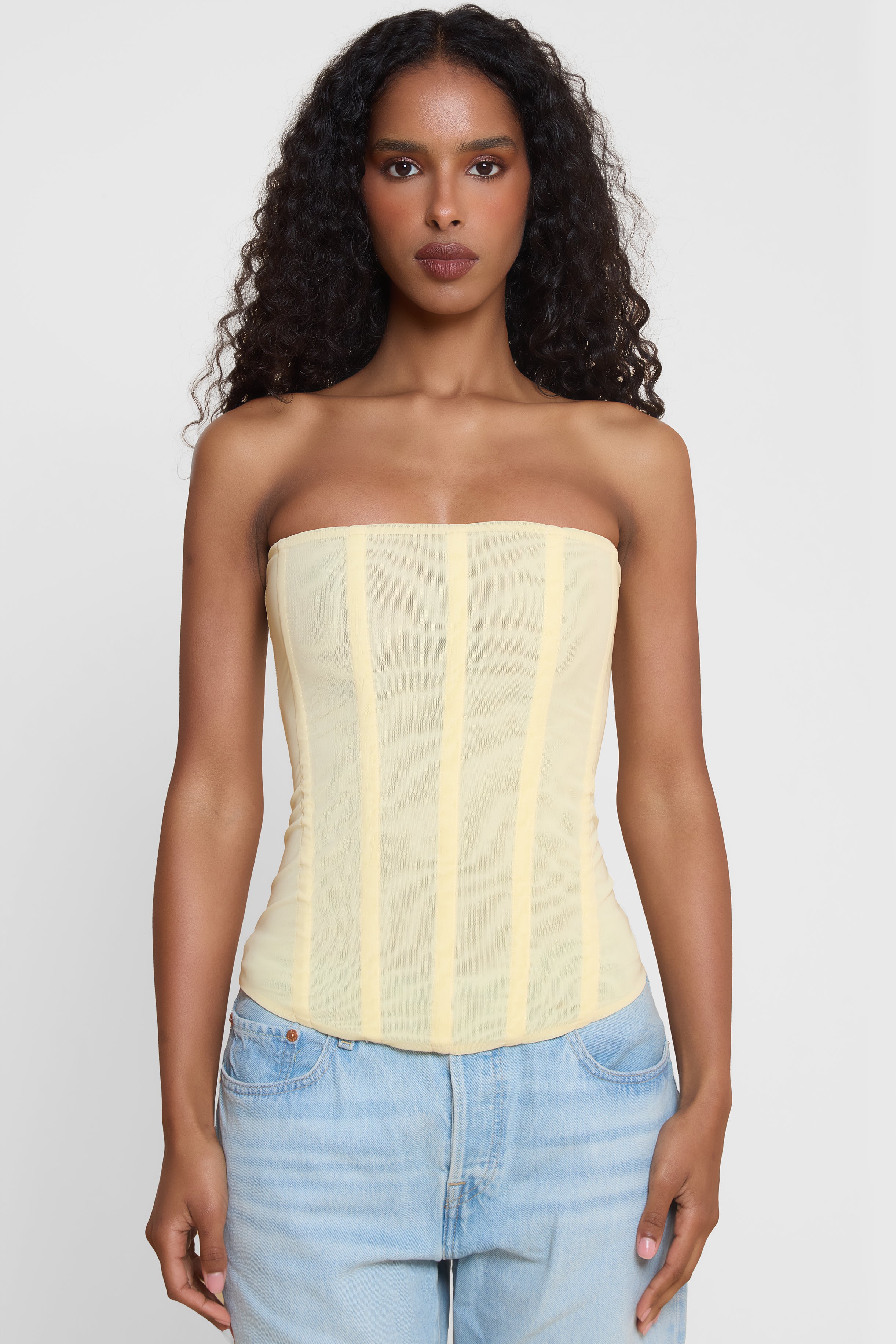 Muse Mesh Corset Top - Yellow