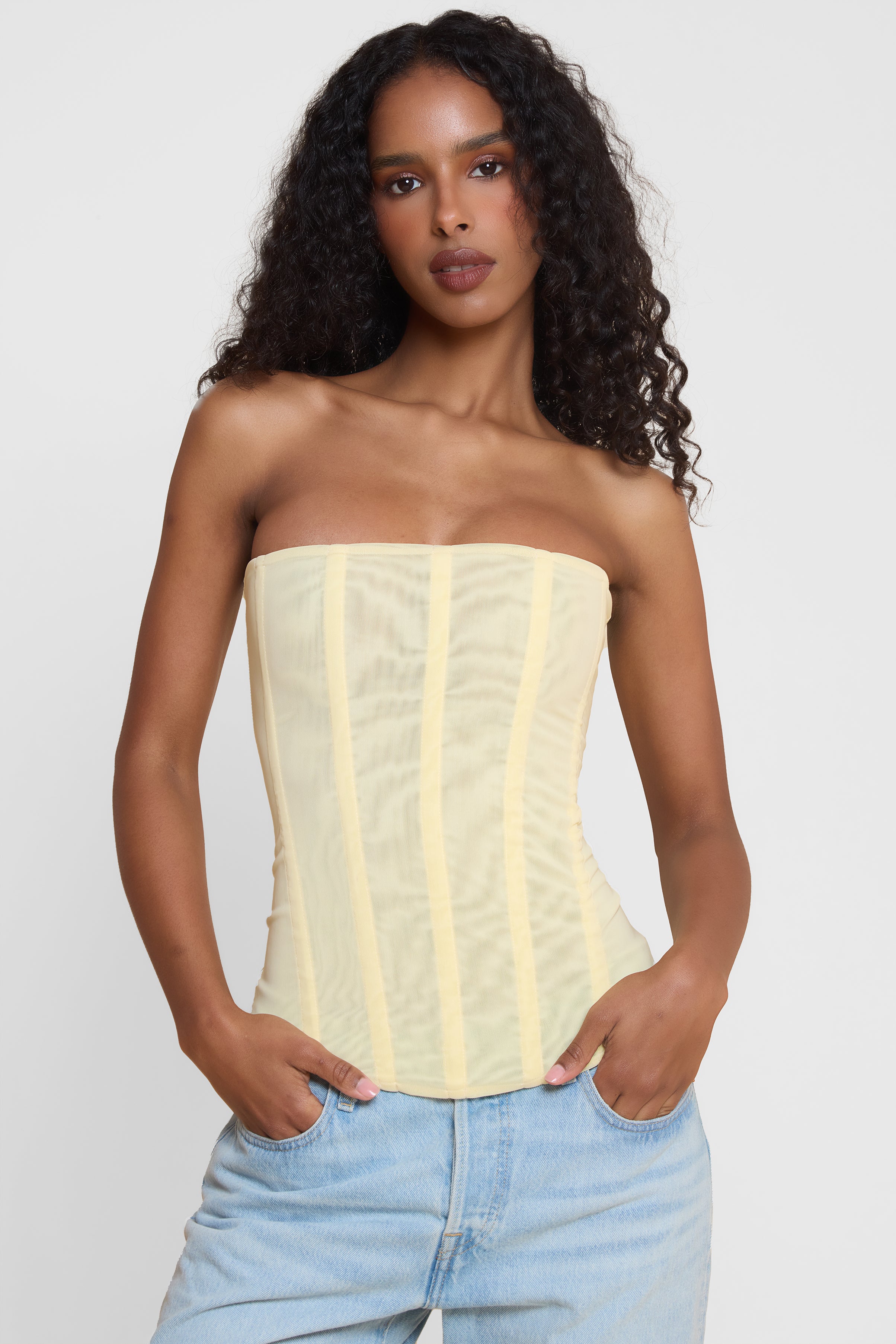 Muse Mesh Corset Top - Yellow