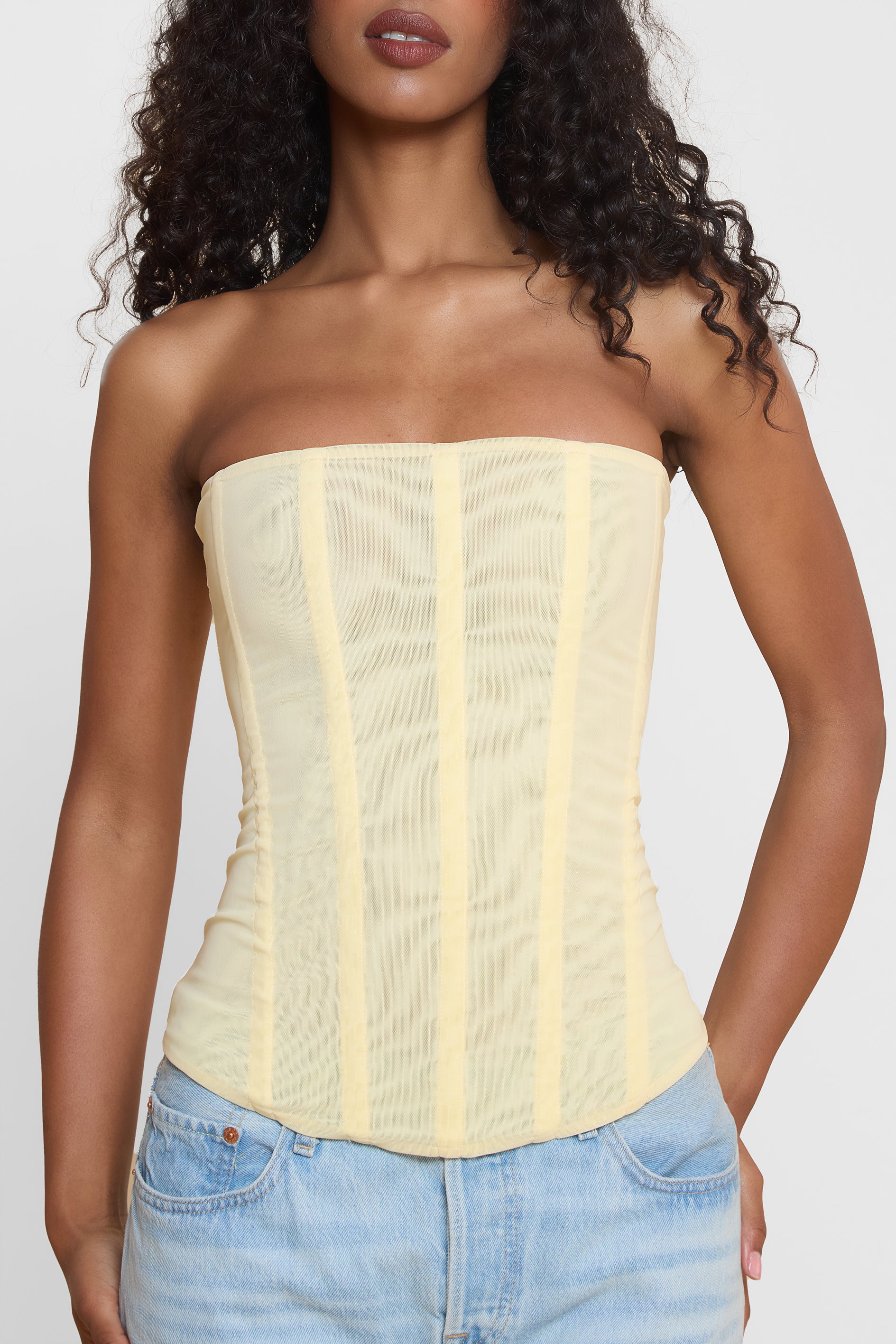 Muse Mesh Corset Top - Yellow