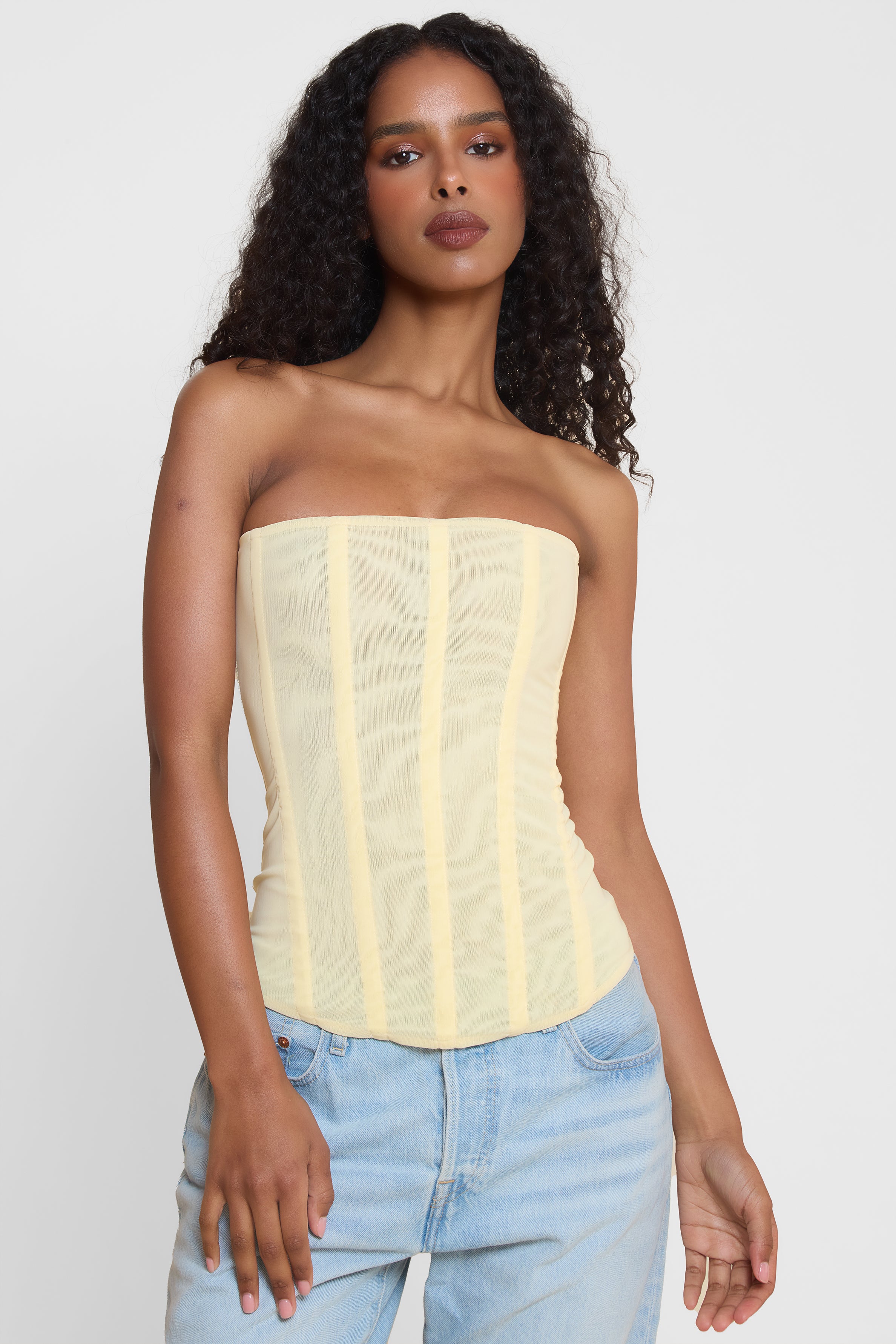 Muse Mesh Corset Top - Yellow