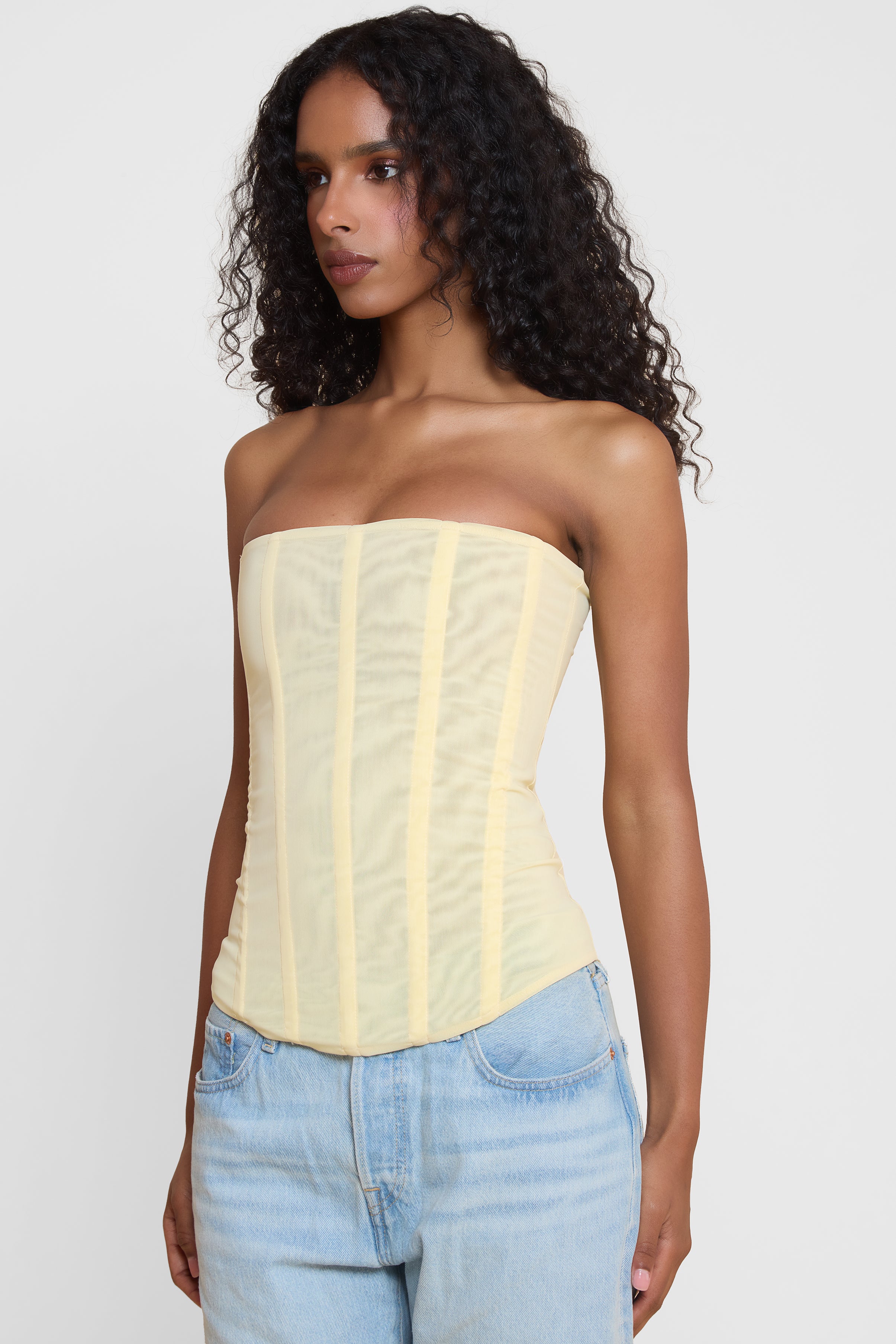 Muse Mesh Corset Top - Yellow