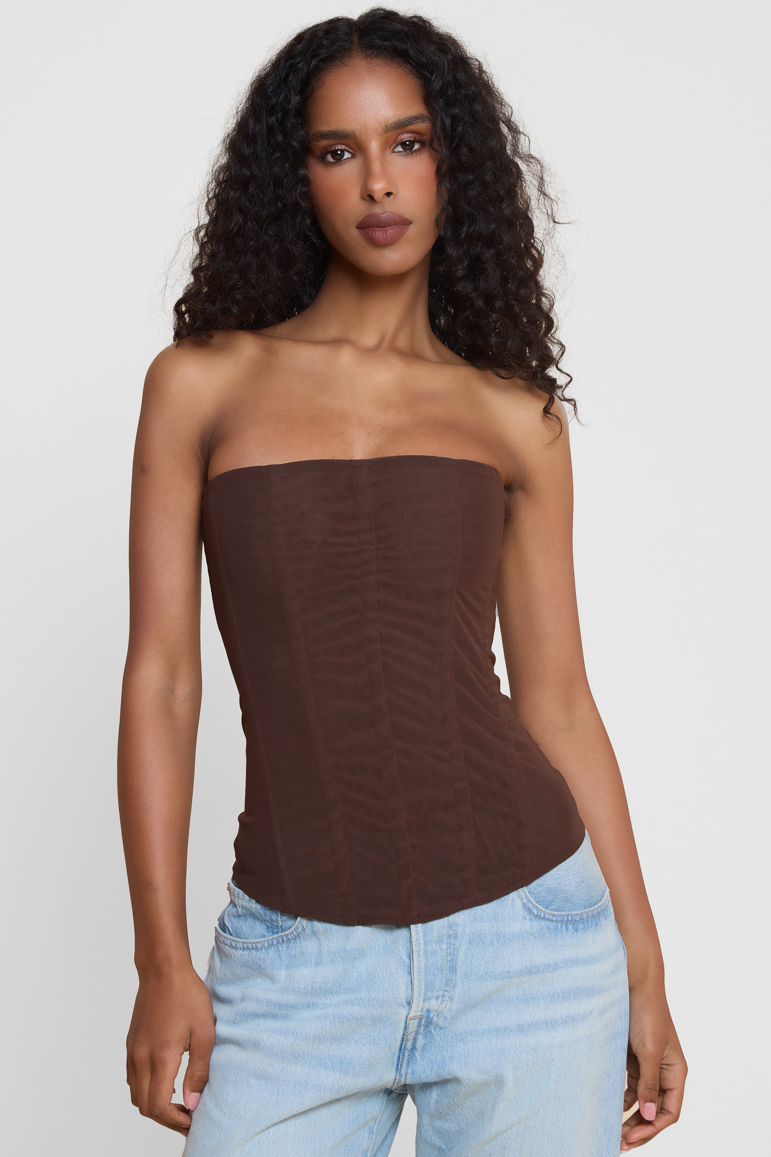 Muse Mesh Corset Top - Chocolate Brown