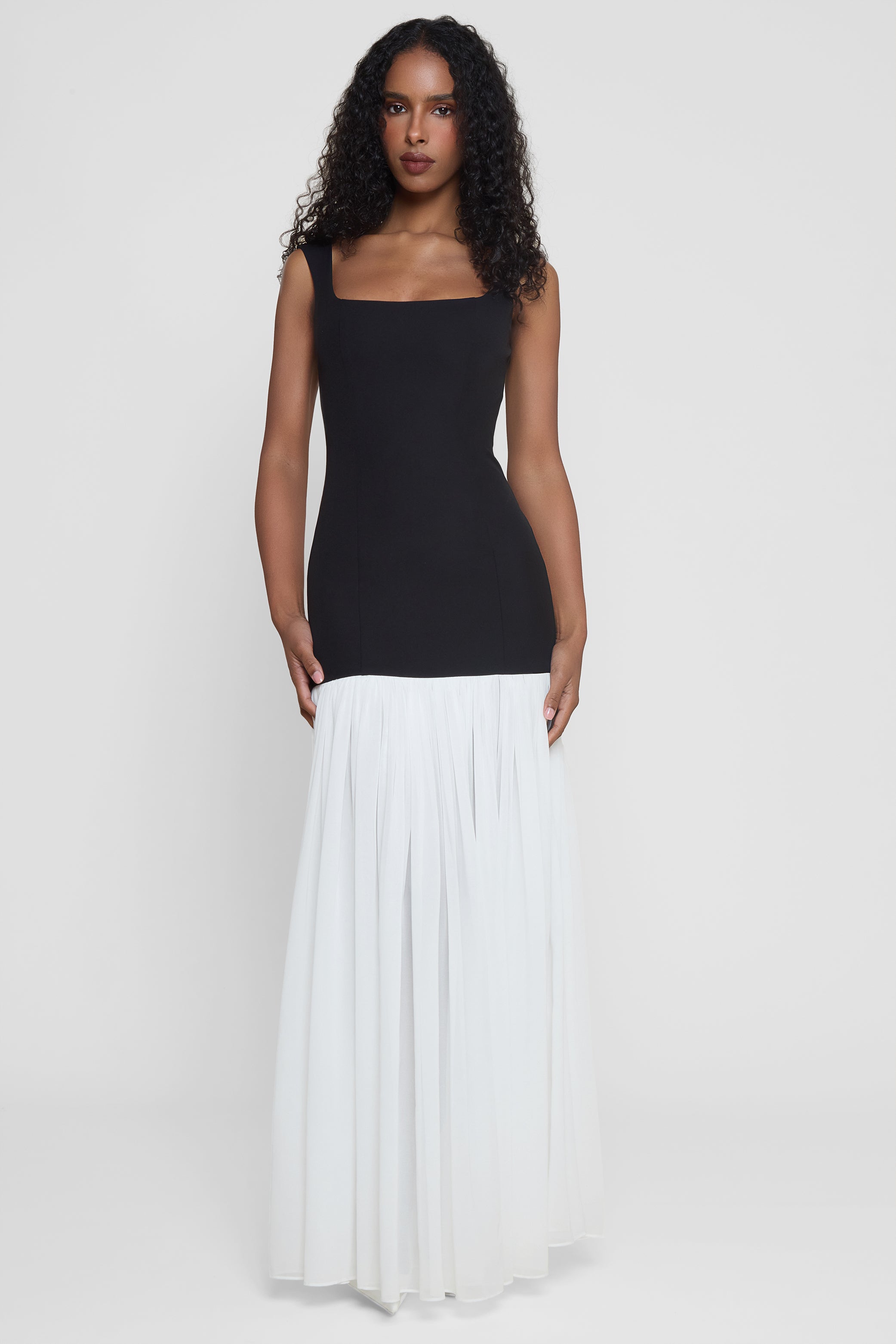 Phantom Contrast Chiffon Maxi Dress