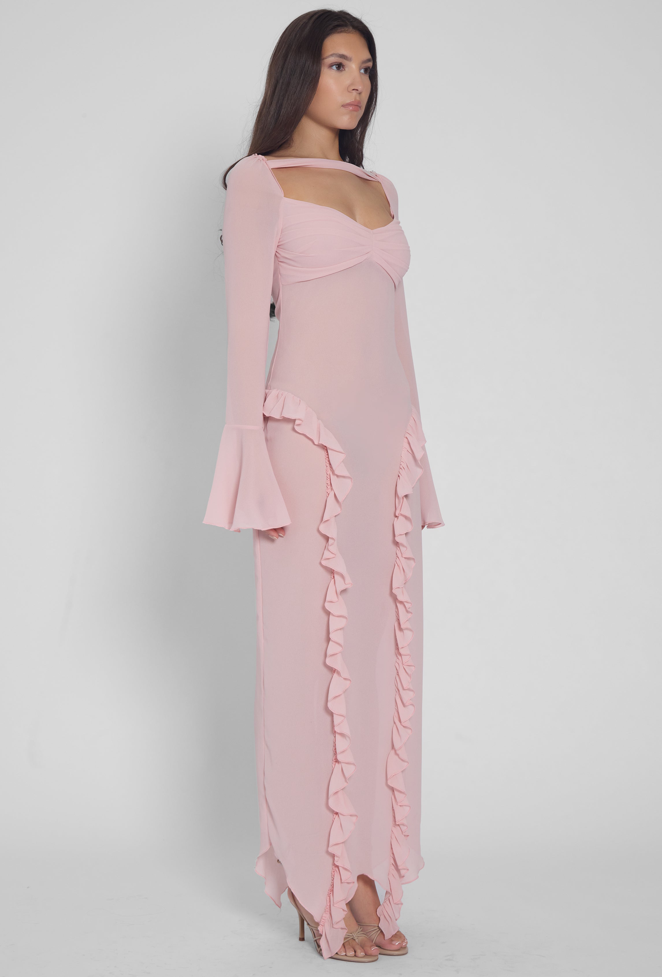 Reina Ruffle Chiffon Dress - Pink.