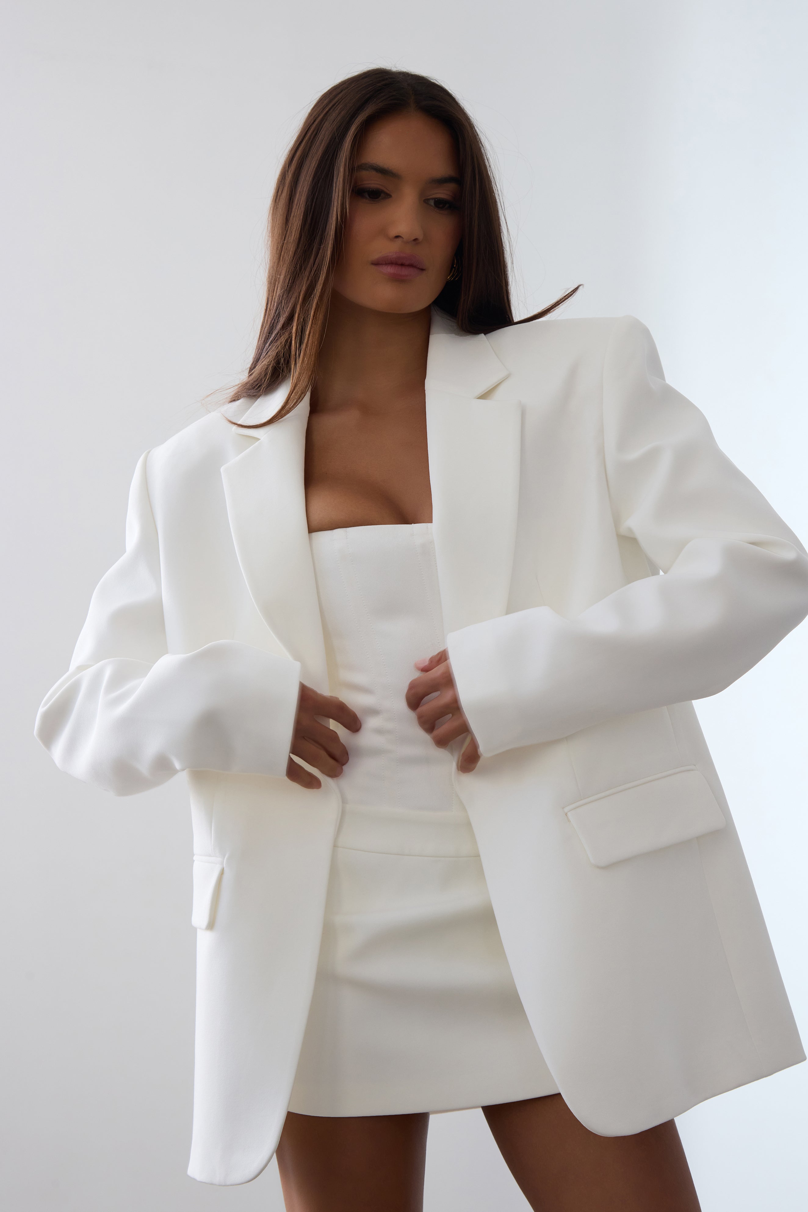 Classic Column Oversized Blazer - White