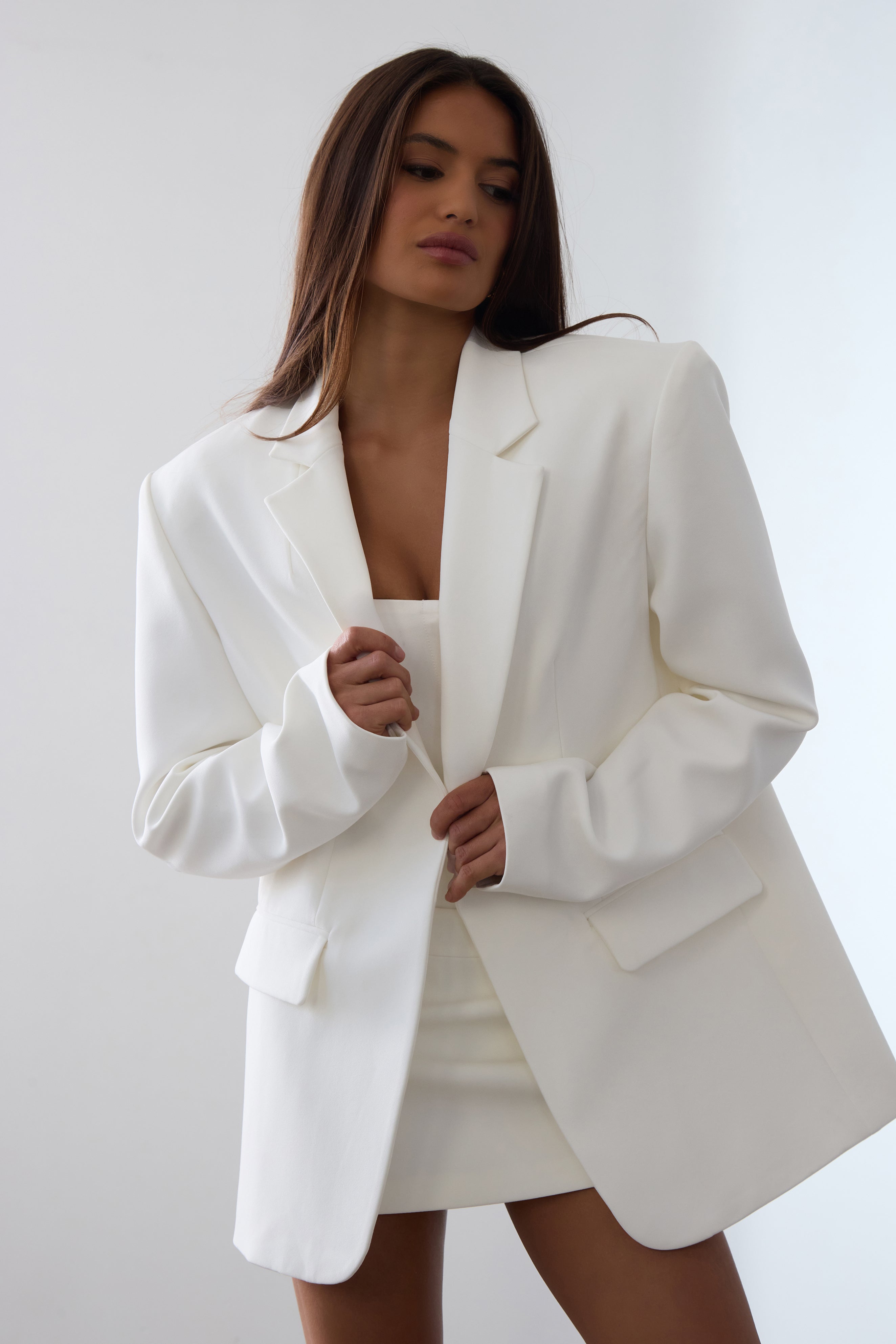 Classic Column Oversized Blazer - White