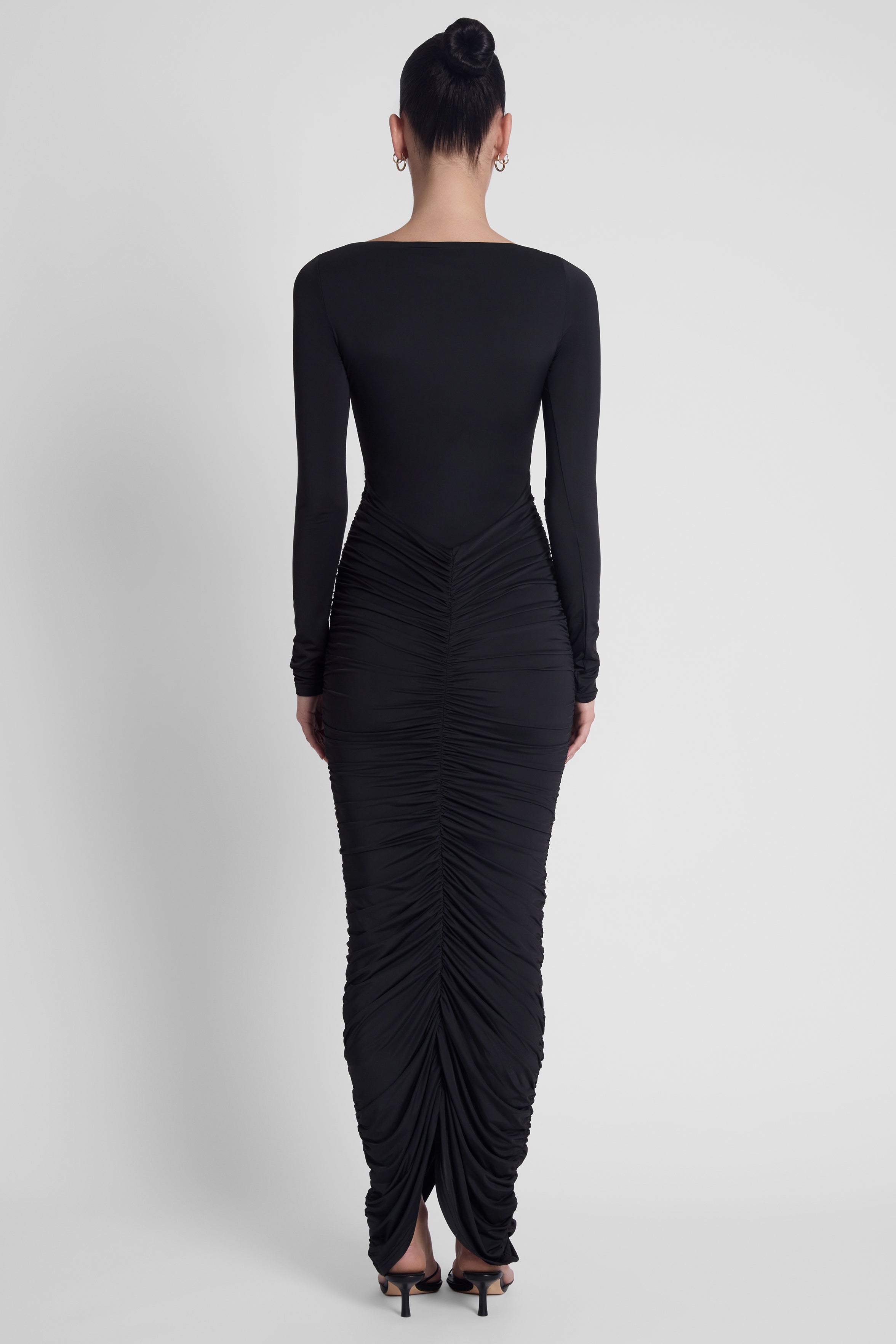 Rhea Ruche Maxi Dress - Black