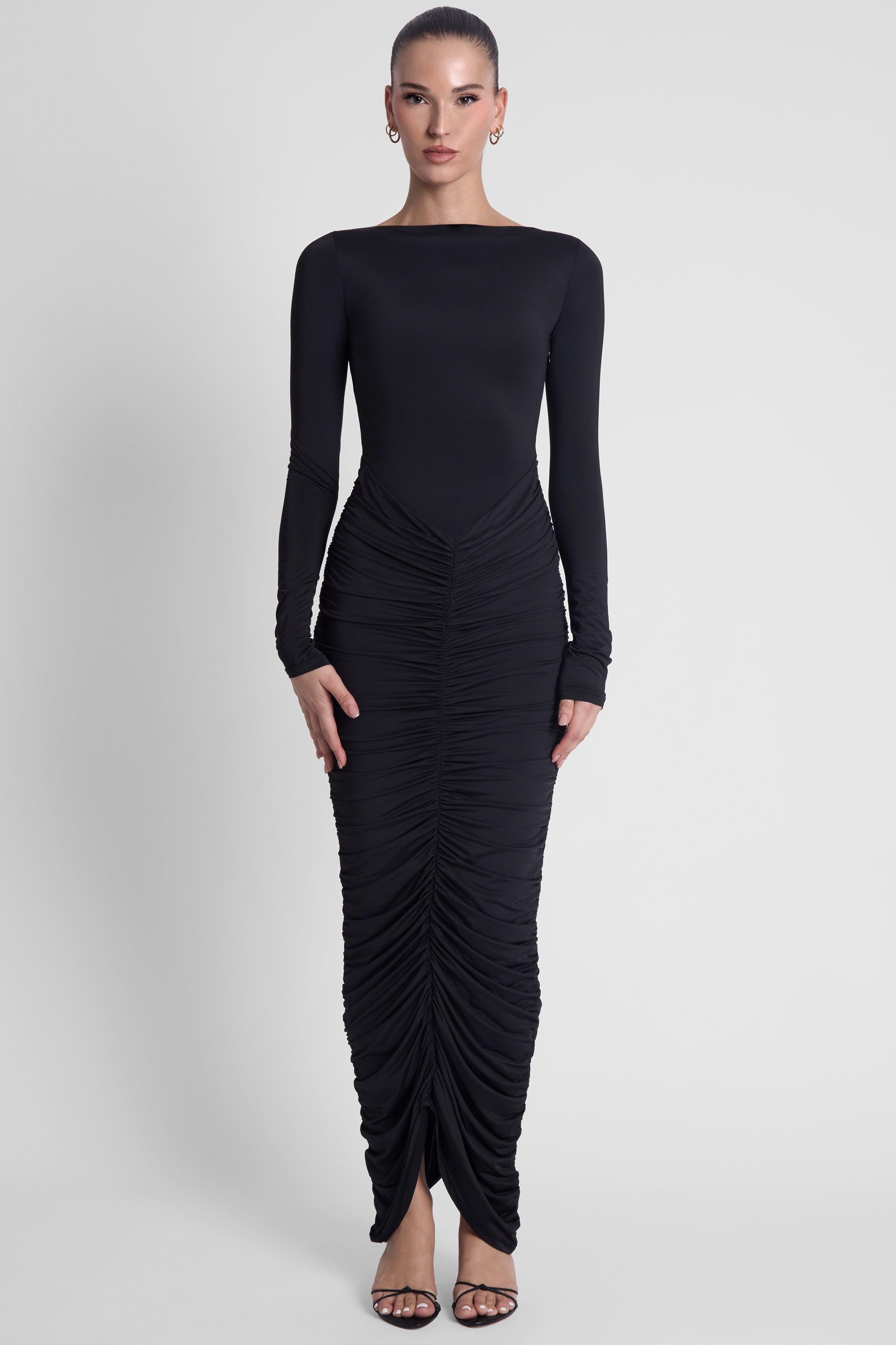 Rhea Ruche Maxi Dress - Black