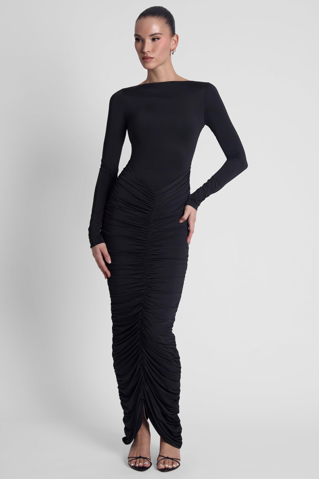 Rhea Ruche Maxi Dress - Black