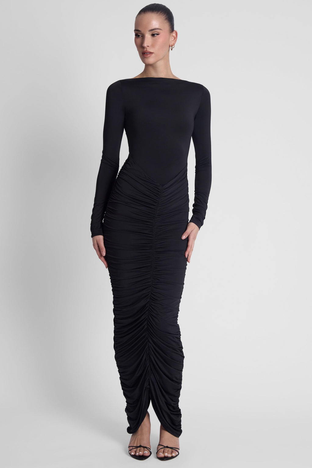 Rhea Ruche Maxi Dress - Black