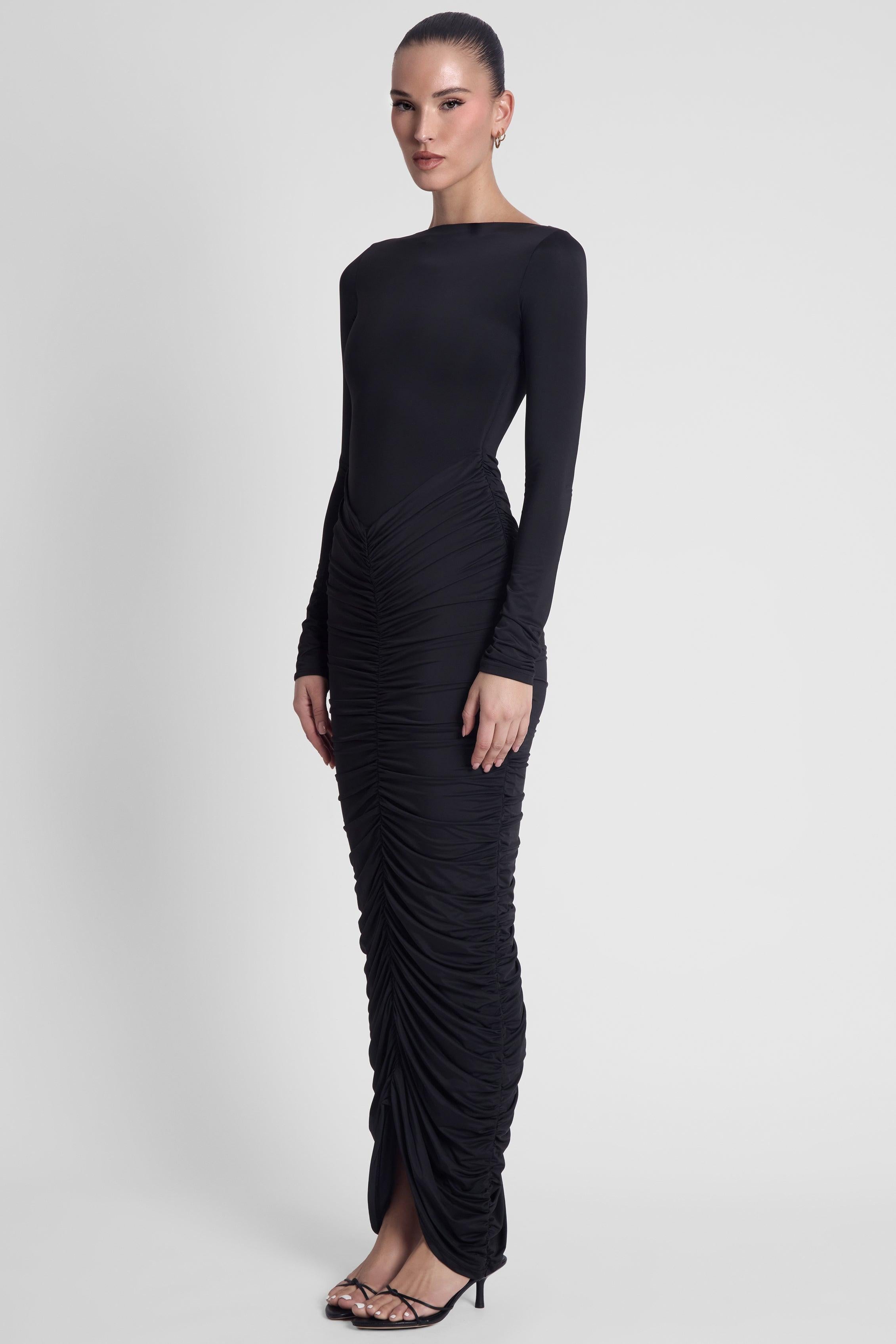 Rhea Ruche Maxi Dress - Black