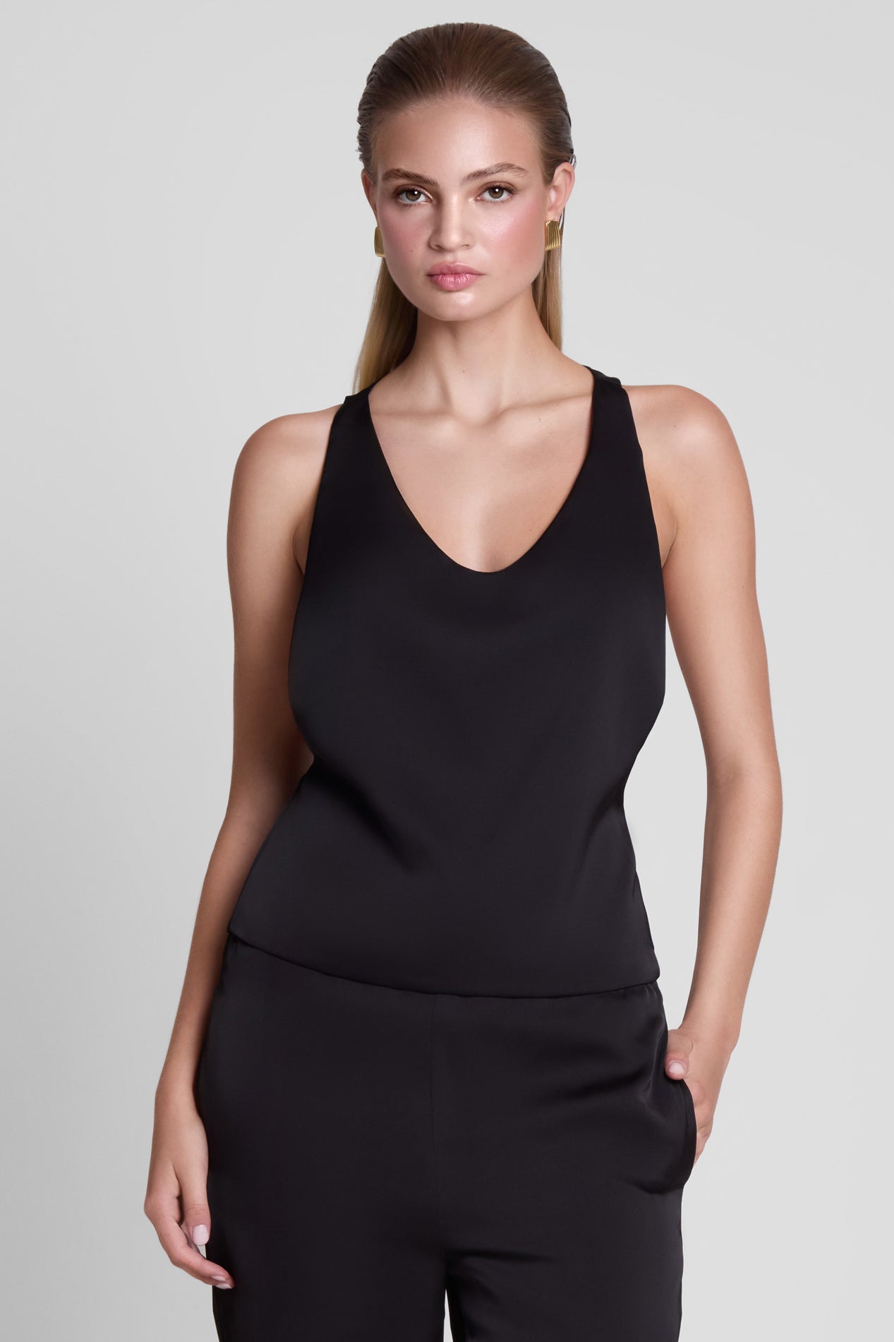 Suri Satin Racerback Top - Black