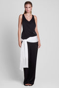 Signature Satin Tassel Scarf - White.
