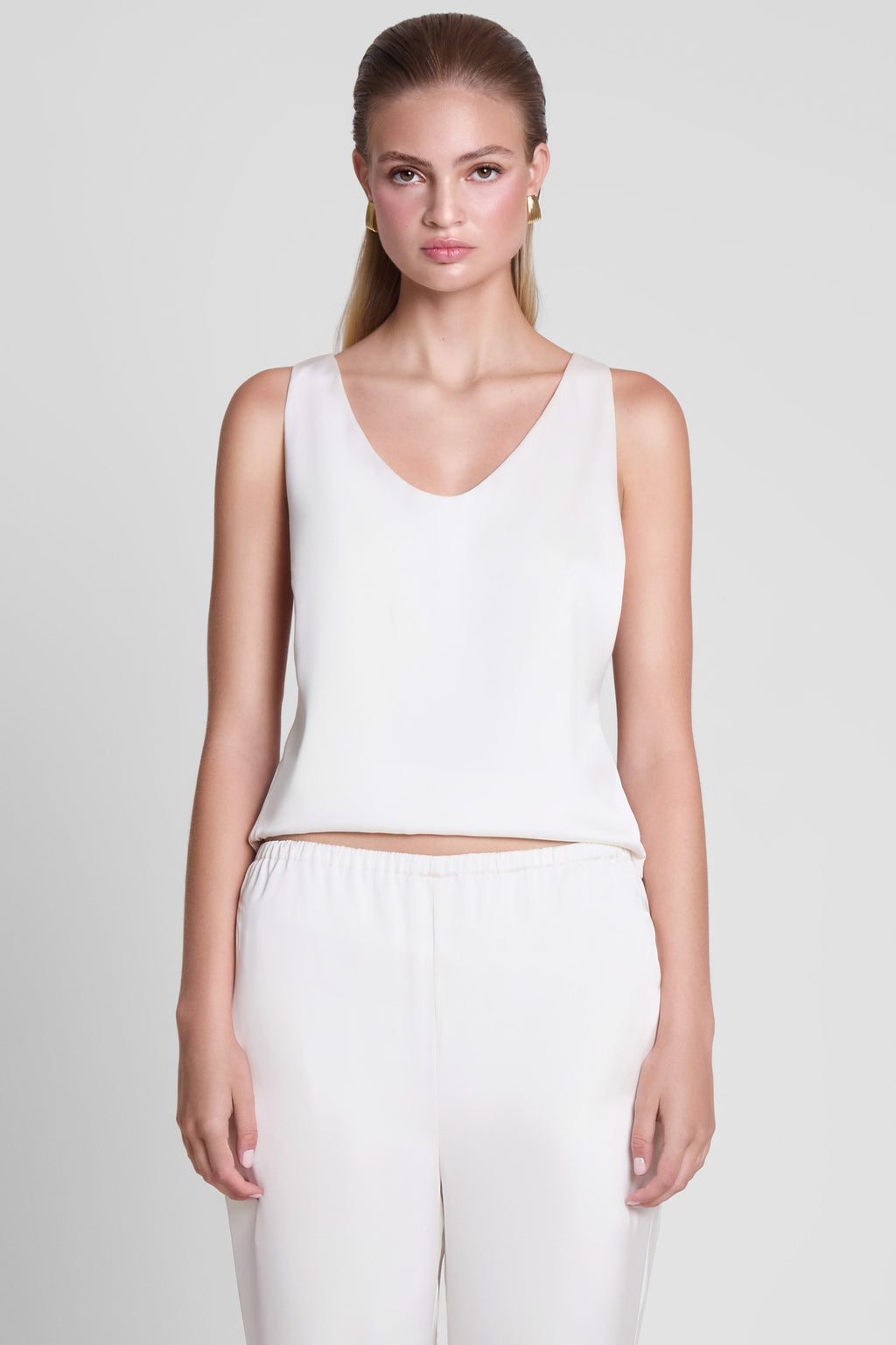 Suri Satin Racerback Top - White