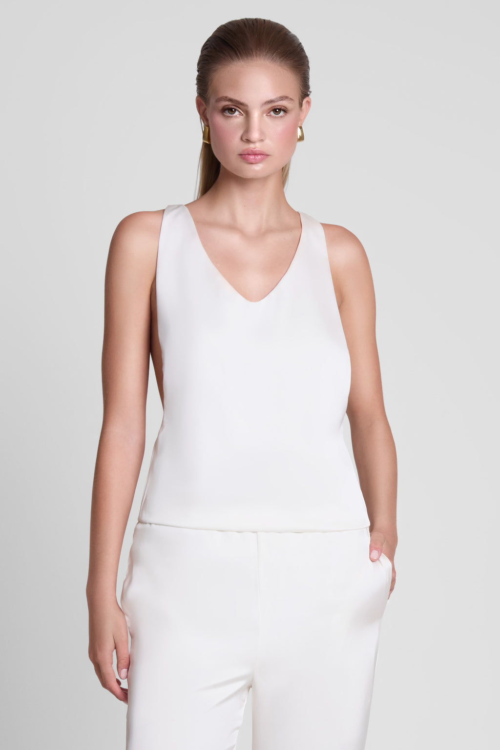 Suri Satin Racerback Top - White