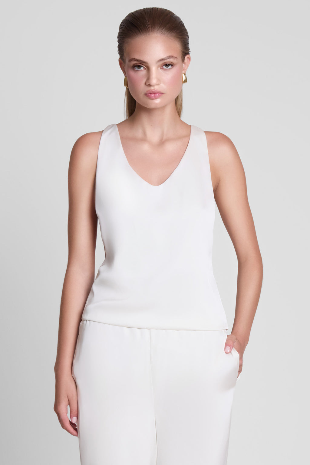 Suri Satin Racerback Top - White