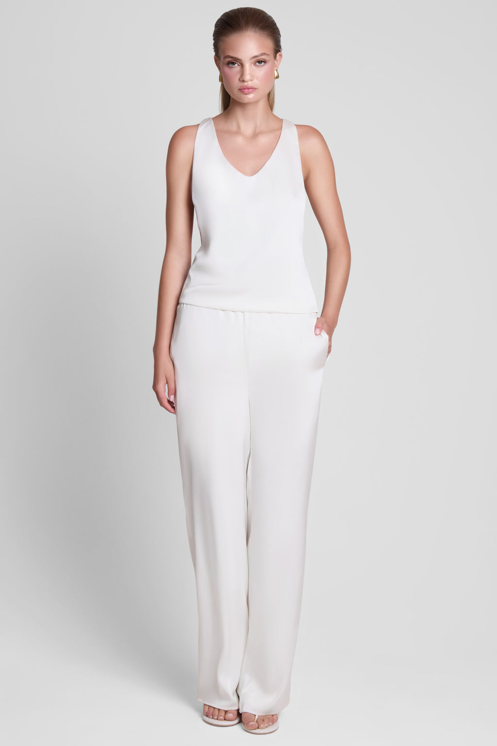 Soho Satin Straight Leg Pants - White