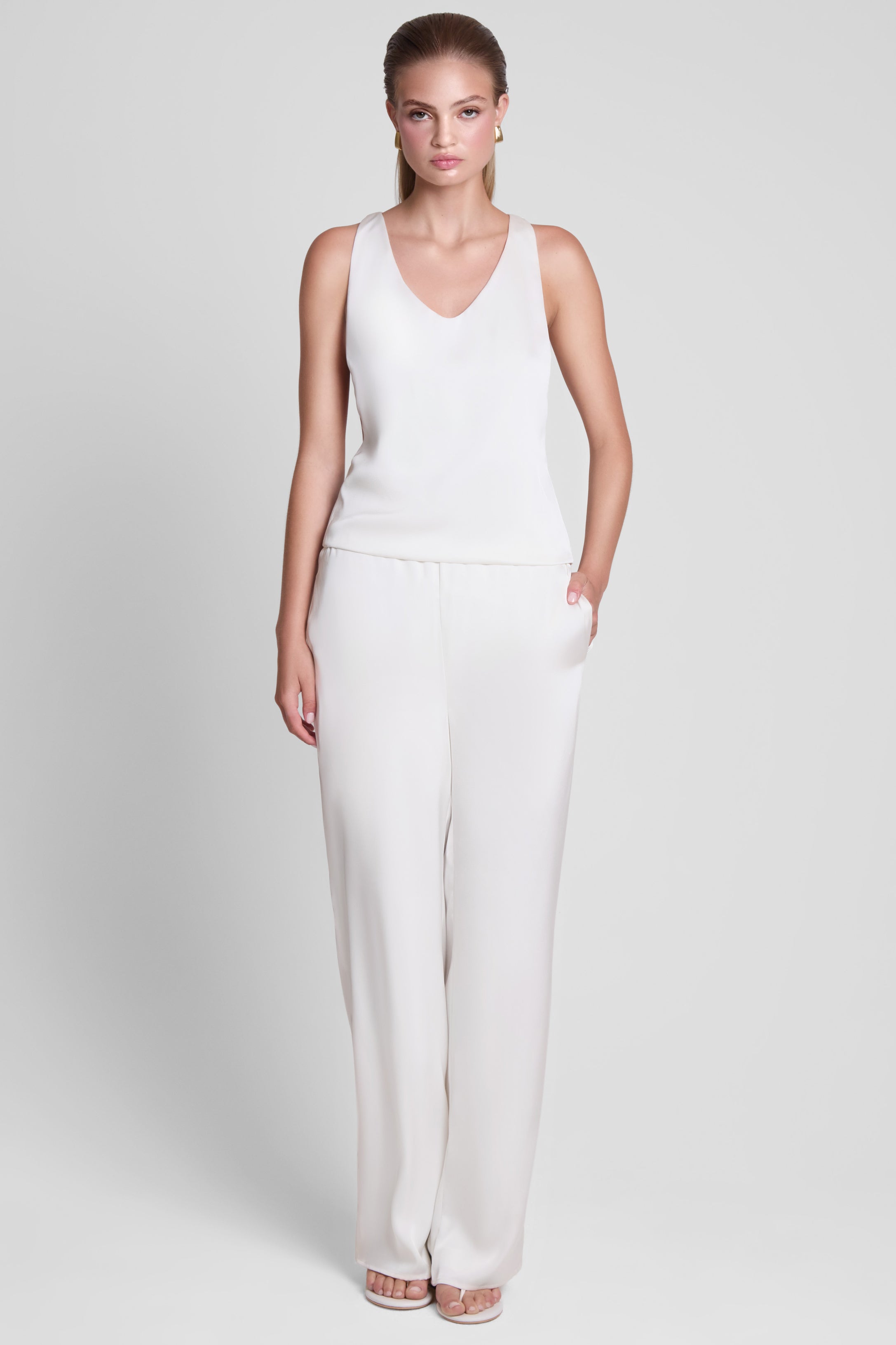 Soho Satin Straight Leg Pants - White
