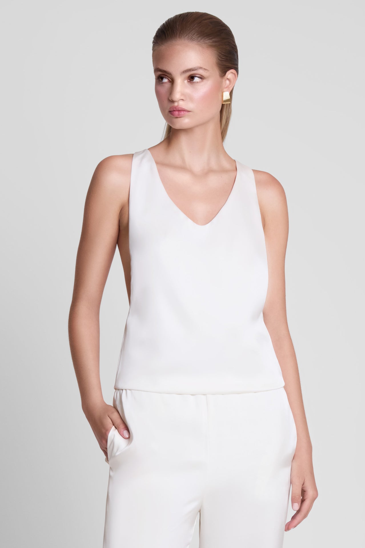 Suri Satin Racerback Top - White